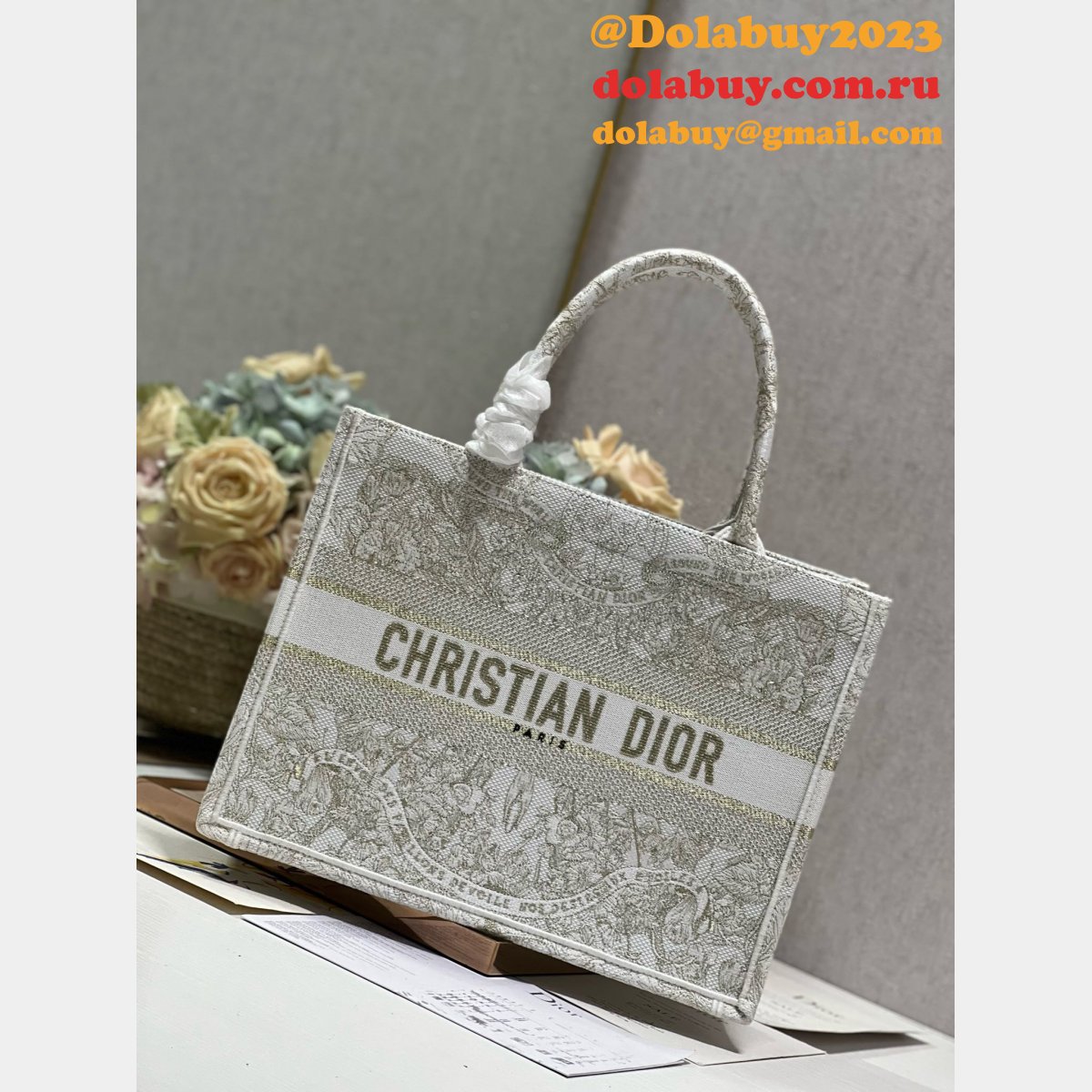 Best Book Tote Replica Christian Dior 1265/1286 Golden Flower Bag