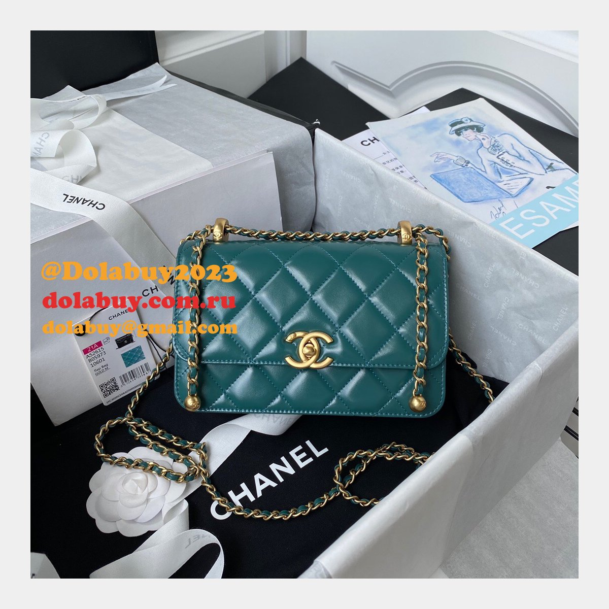 Designer Replica Calfskin & Gold-Tone Metal White Mini Flap AS2615 Bag