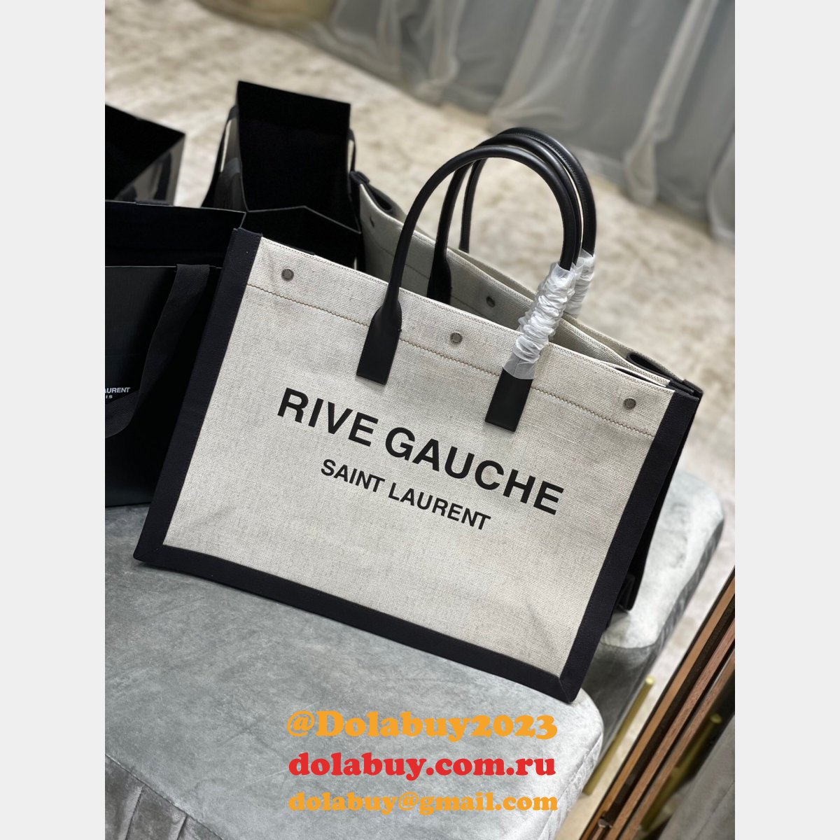 Buy Replica YSL Yves Saint Laurent Rive Gauche Large Tote Bag Printed Canvas