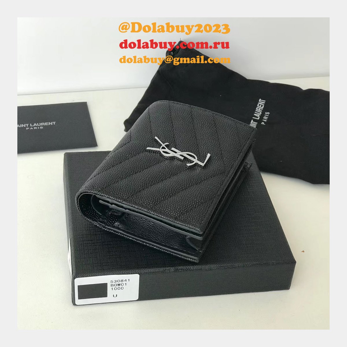 Fake YSL Saint Laurent Short MONOGRAM 459738 Black Wallet