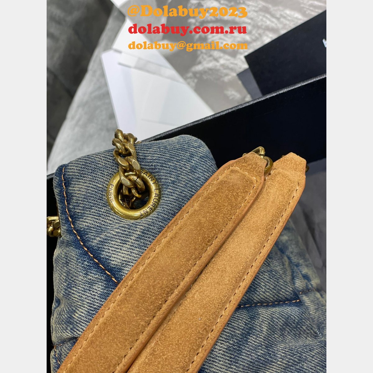 Saint Laurent Cheap Toy Loulou Puffer Matelassé Denim Bag