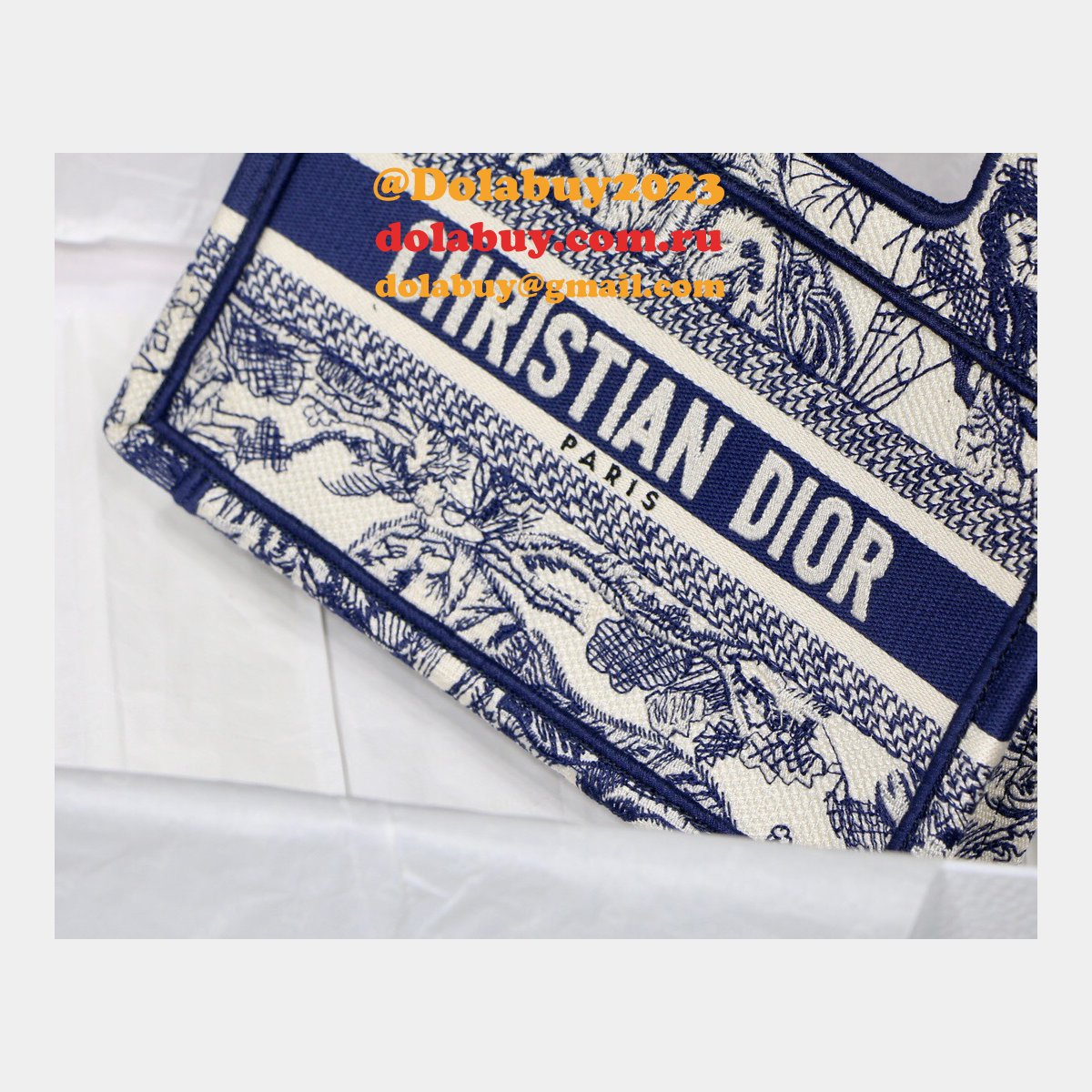 Top Quality Dior Replica Mini Book Tote Bag 22CM Canvas Embroidered