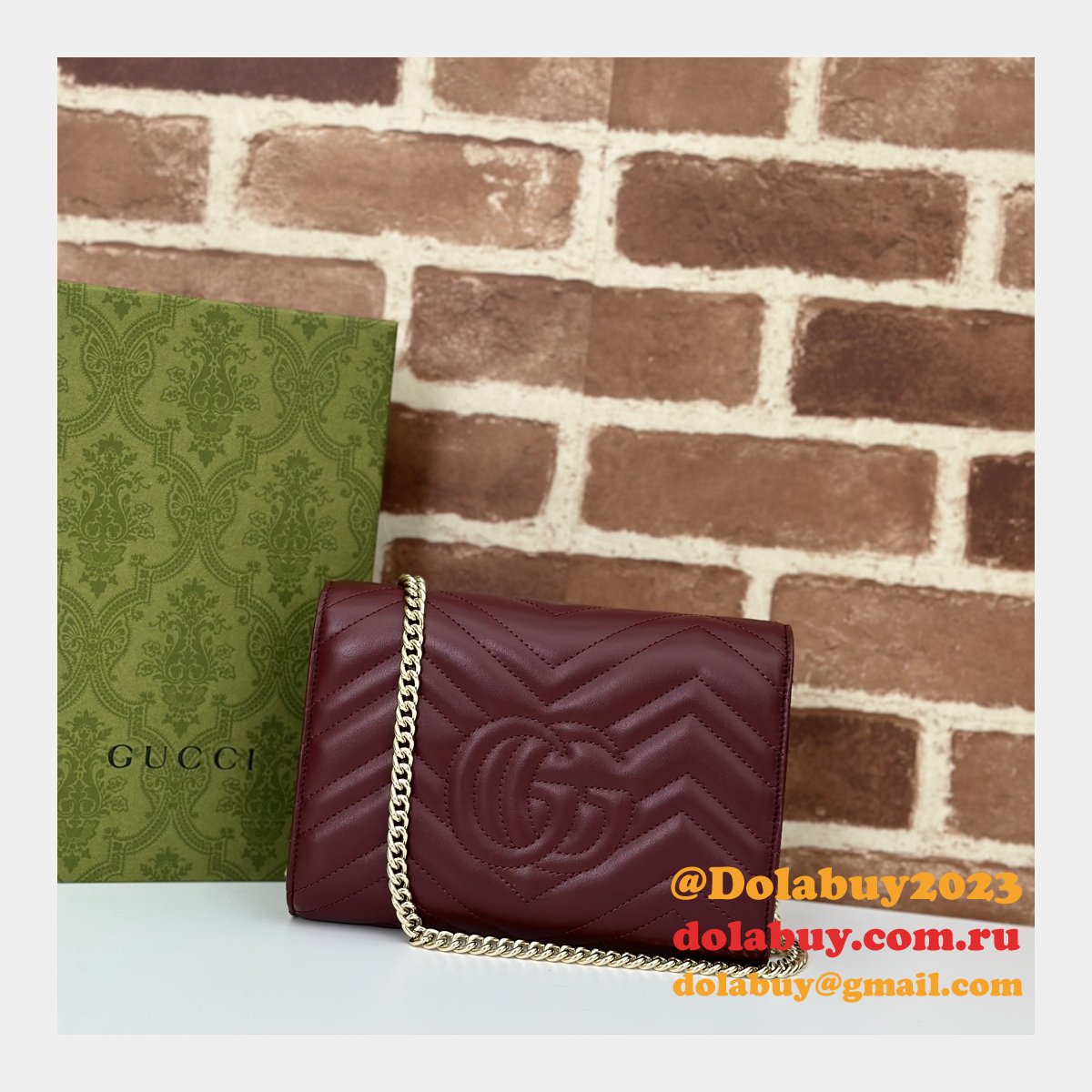 G*u*i fake gg marmont chain wallets 474575 red bag
