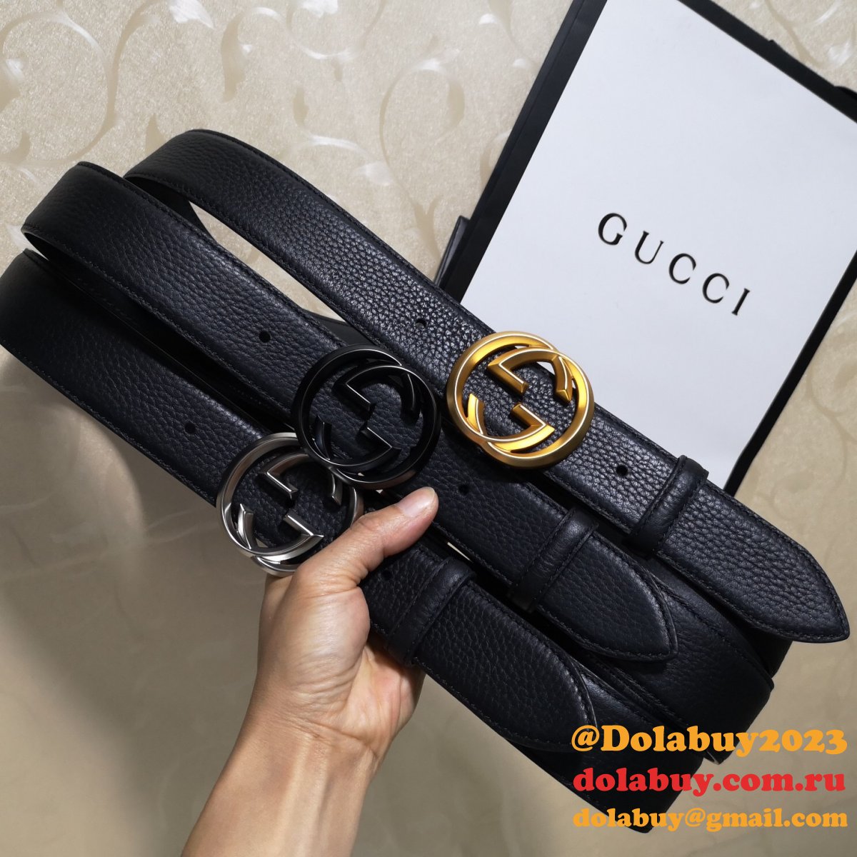 G*u*i belt with double g buckle 38mm-5 uk black