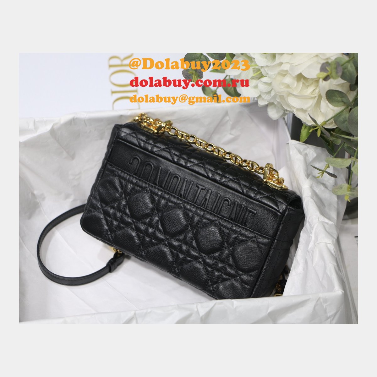 Wholesale Dior Caro 20cm Bag Black Supple Cannage Calfskin