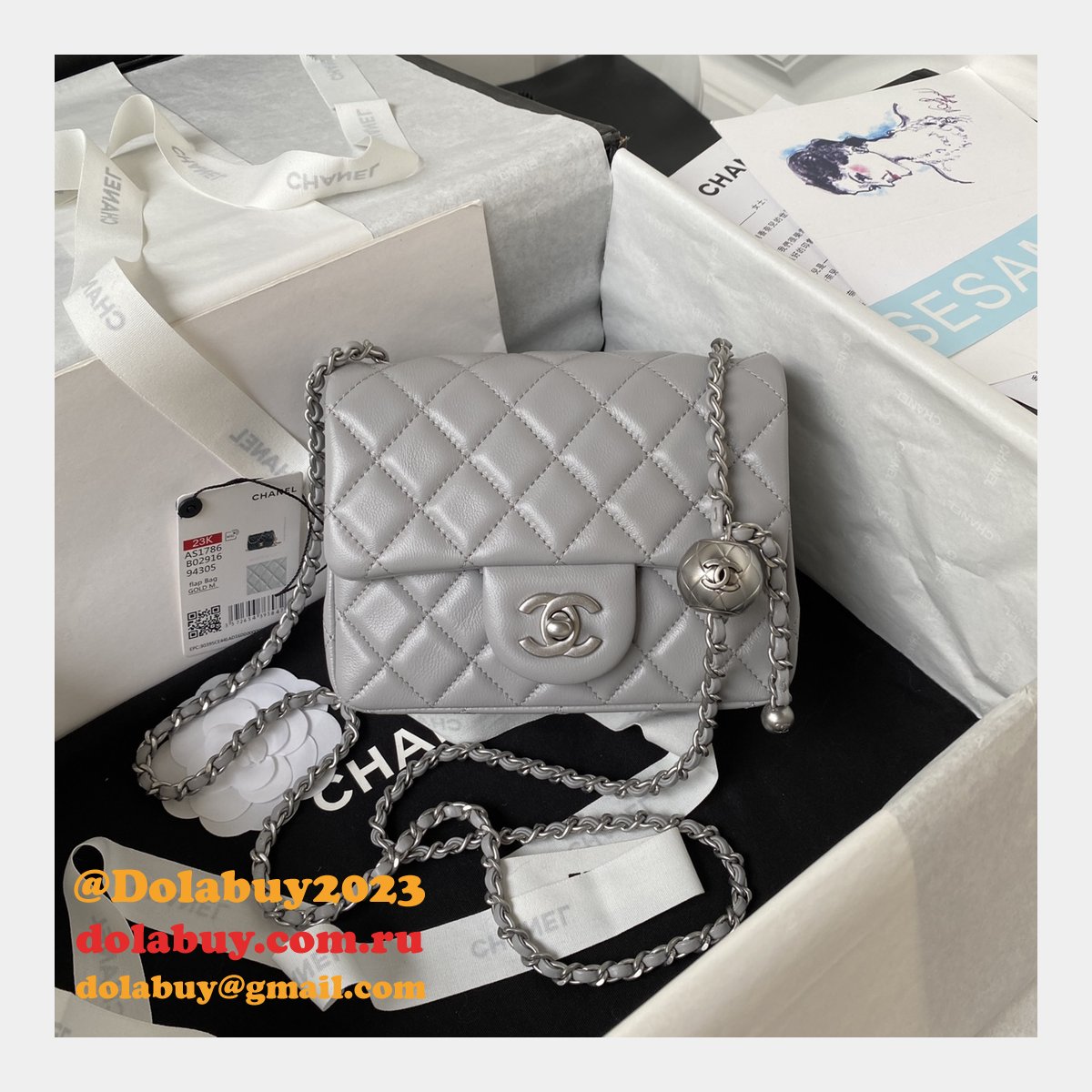 Top Quality CC CF mini classical AS1786 SILVER BALL bag