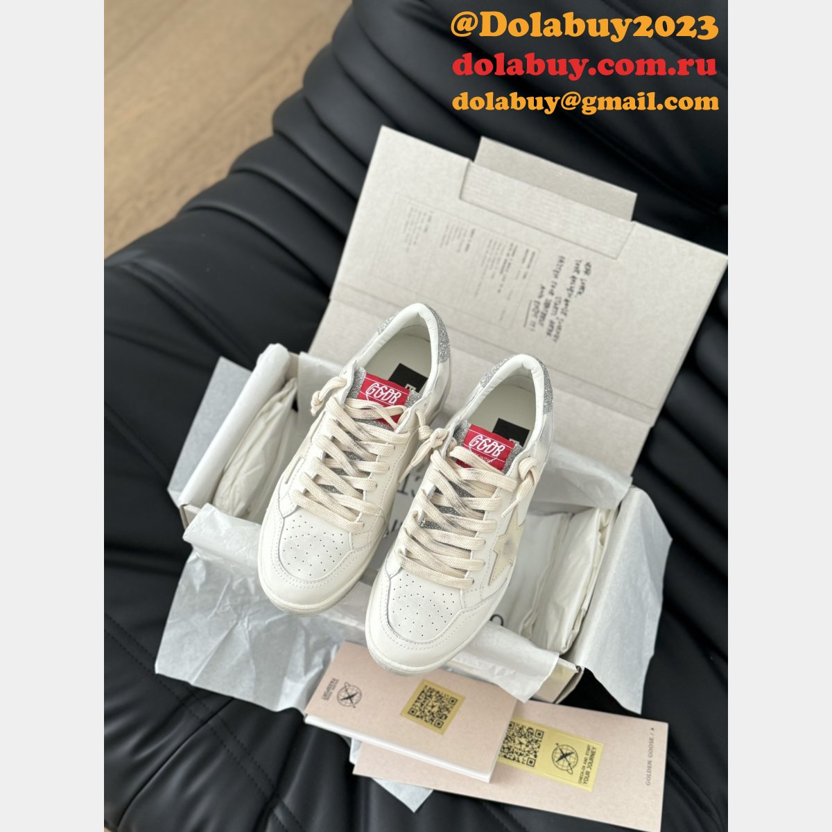 Luxury Super-Star Sabots with platinum star and ice-gray suede tongue