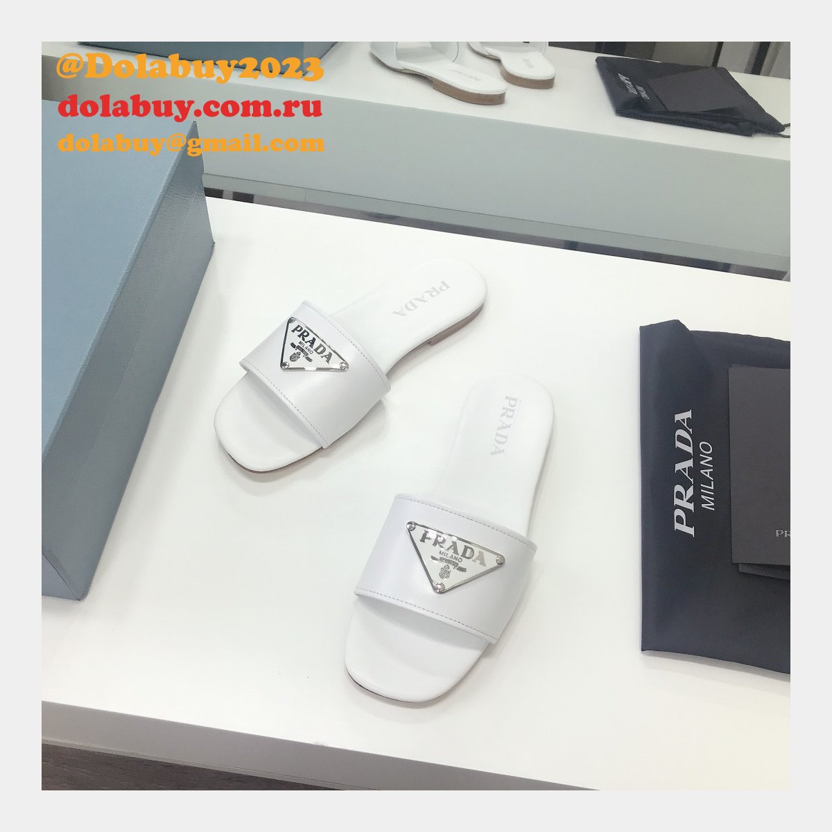 Replica Prada Logo cutout White And Black Calfskin leather sandals