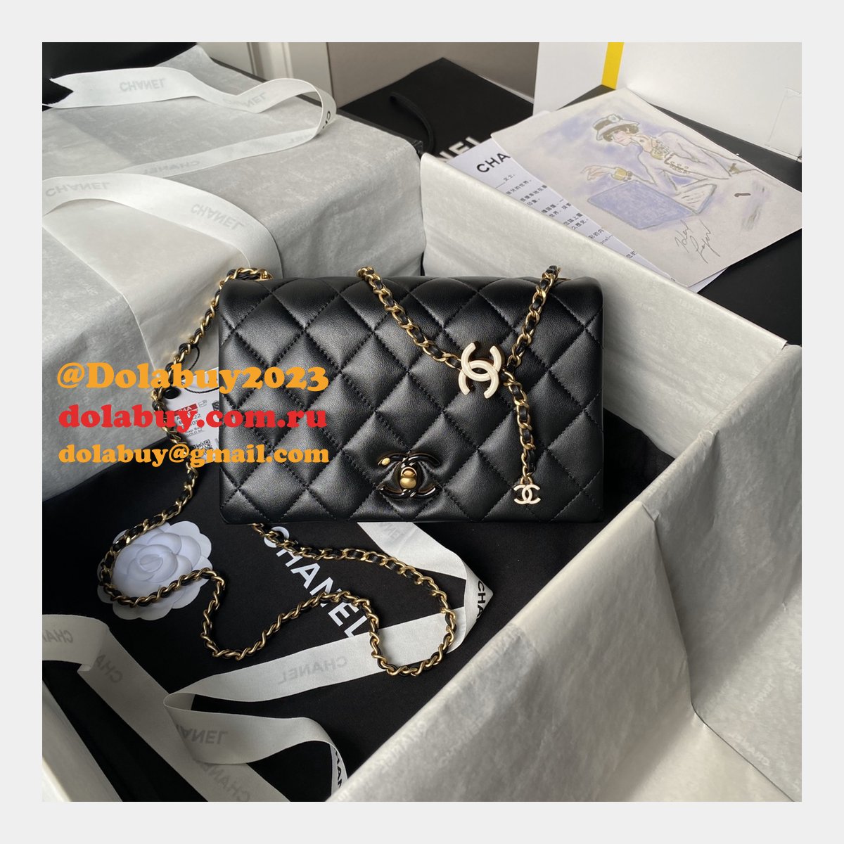 Replica AS4967 Classic Flap Luxury 7 Star Black/White Bags