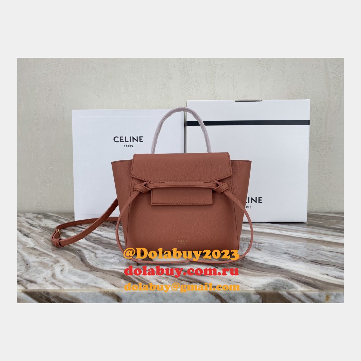 Replica Celine Ladies Yellow Nano Belt Bag In Laminated Calfskin