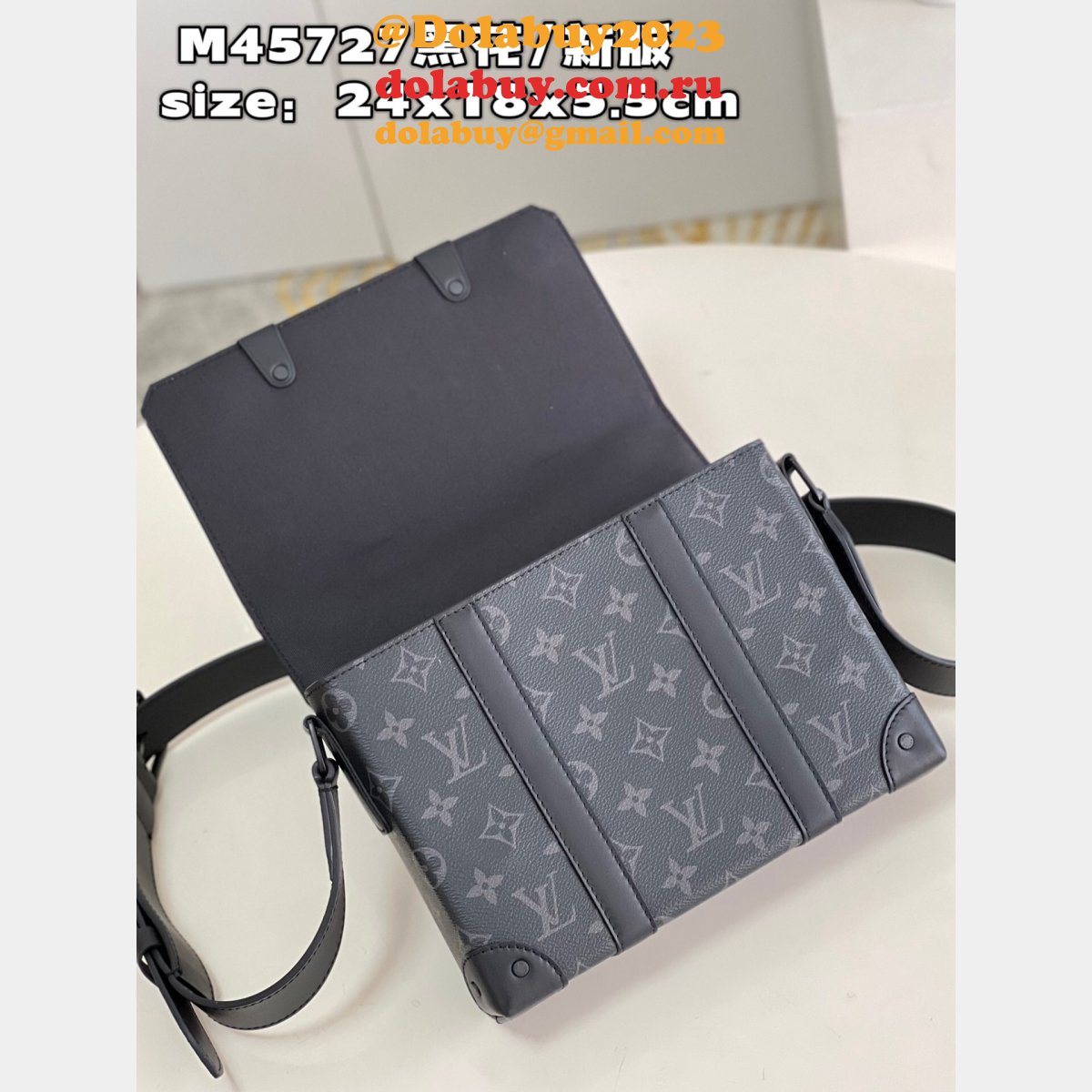 7 Star Louis Vuitton Fake Trunk Messenger Monogram Eclipse Canvas M45727 Grey