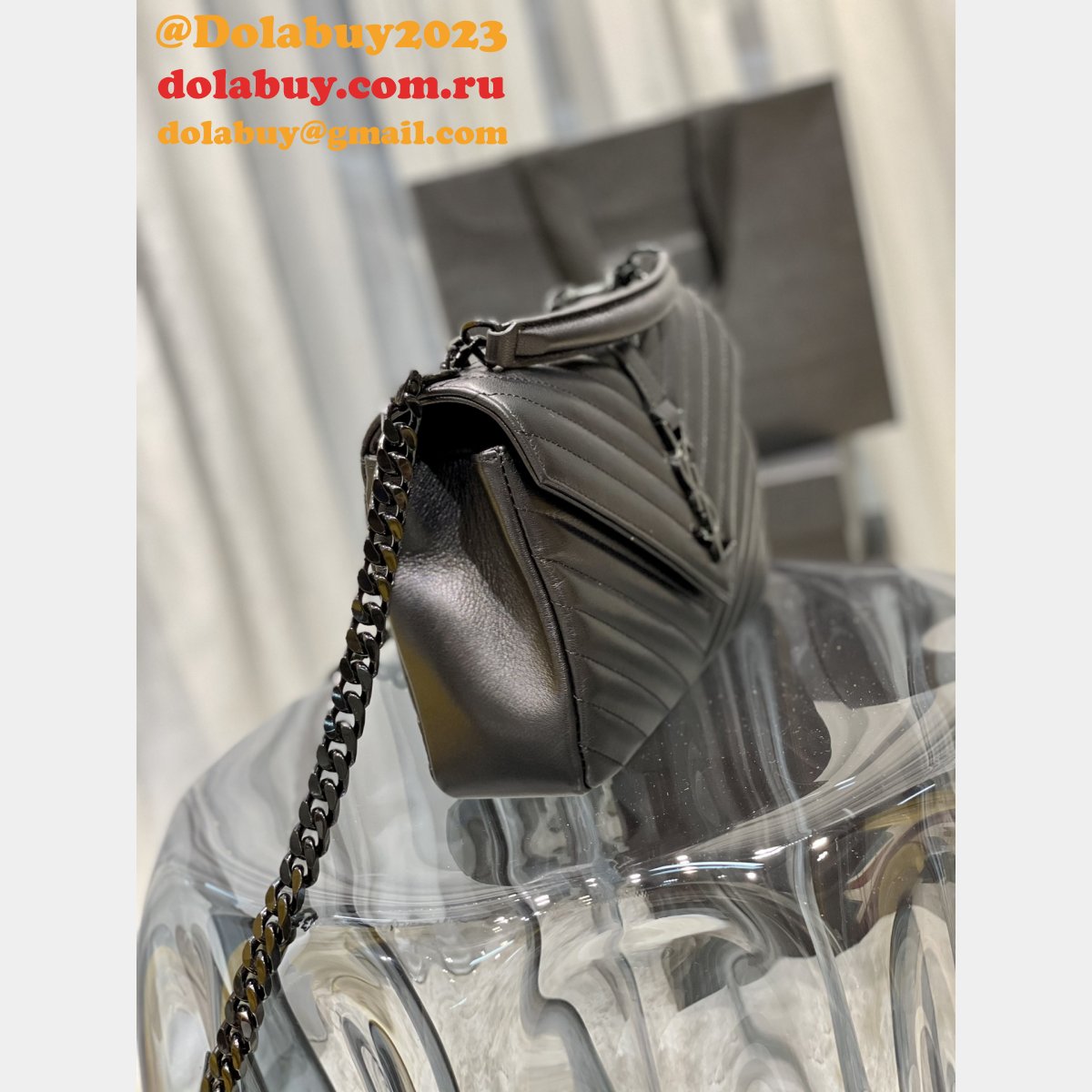 YSL Fake 392737 College Medium Chain Bag in Matelassé Leather