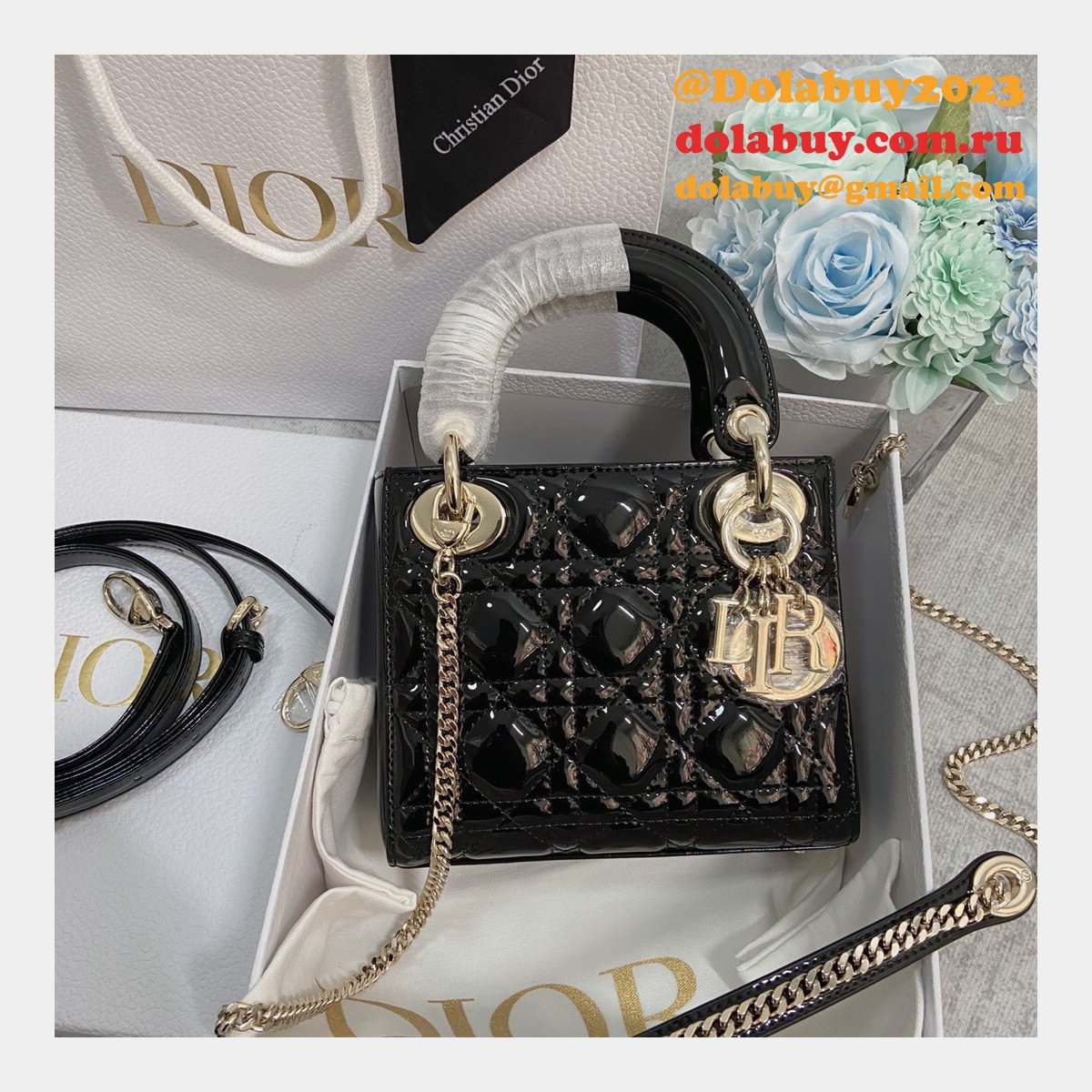 High Quality Christian Dior Lady patent leather 17CM Bag mini