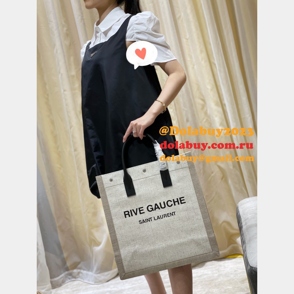 Replica YSl Designer Rive Gauche Shopping 631682 Bag In Linen and Cotton Handbags