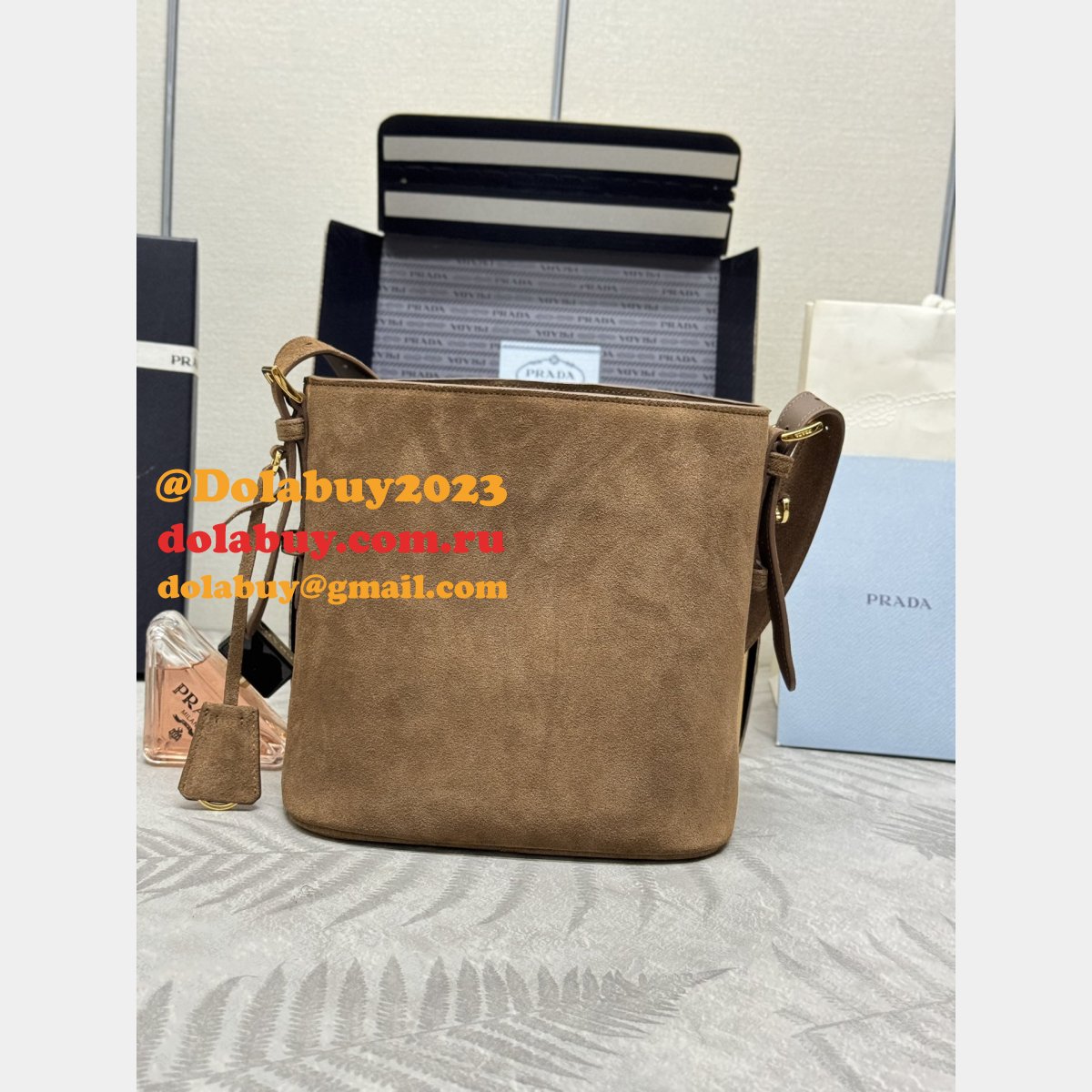 Top Quality Prada Suede Leather Mini Bucket Bag