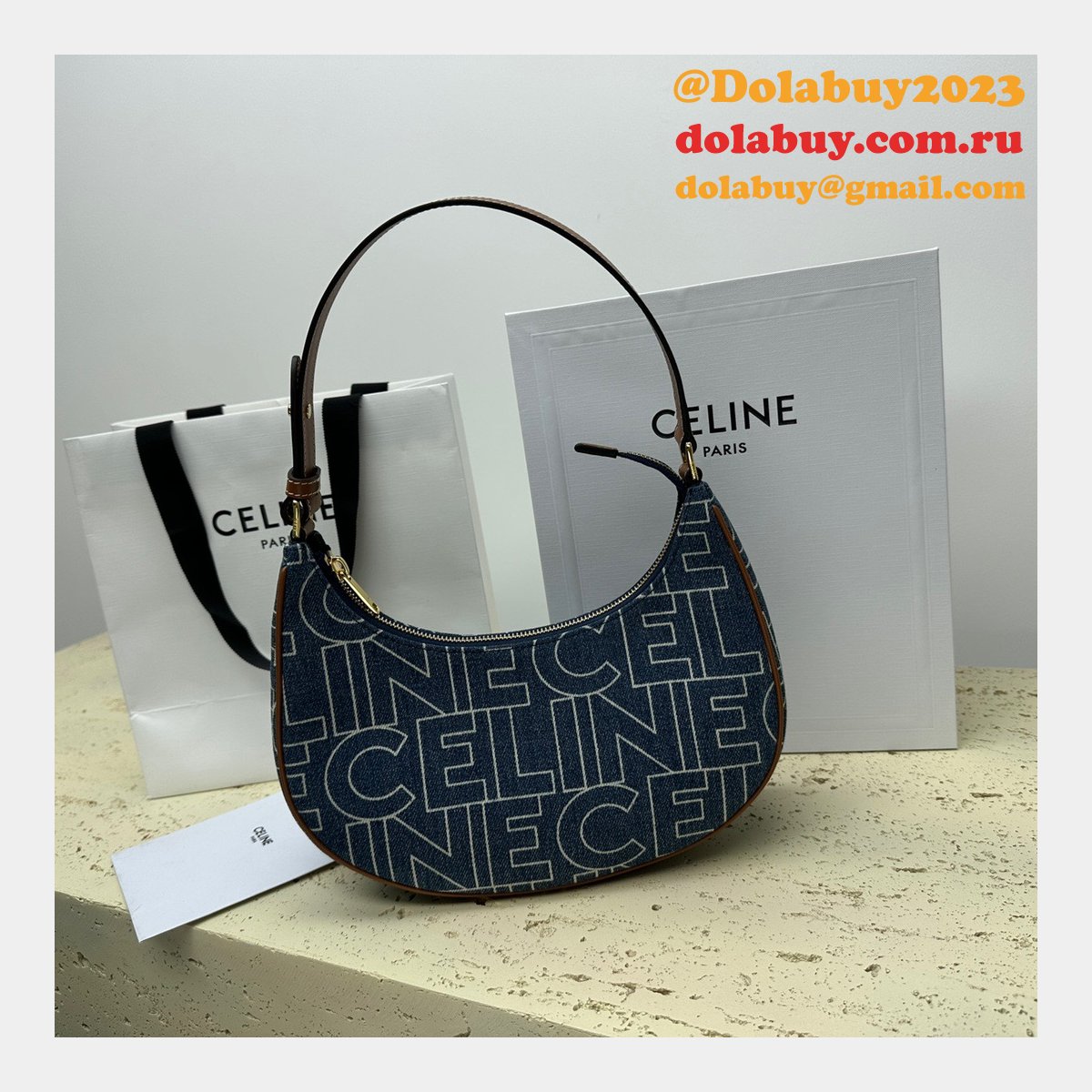 Celine Designer 1:1 Mirror Ava Denim 193952 Fake Bag