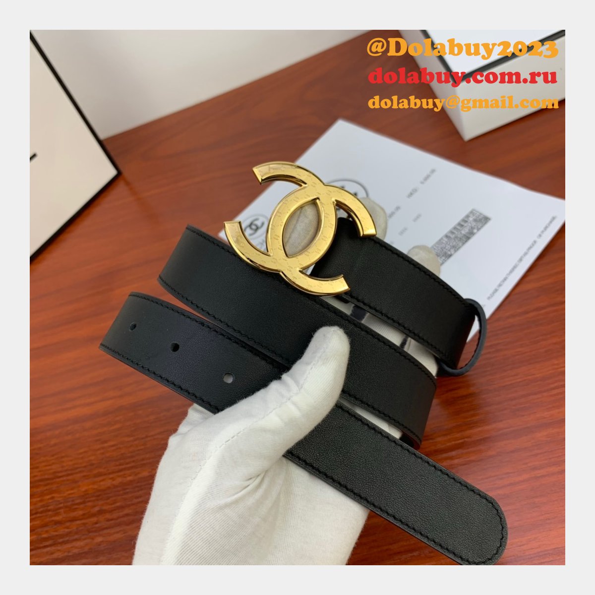 Cheap Replica CC Double C Belt Black Width 3.4cm 1145