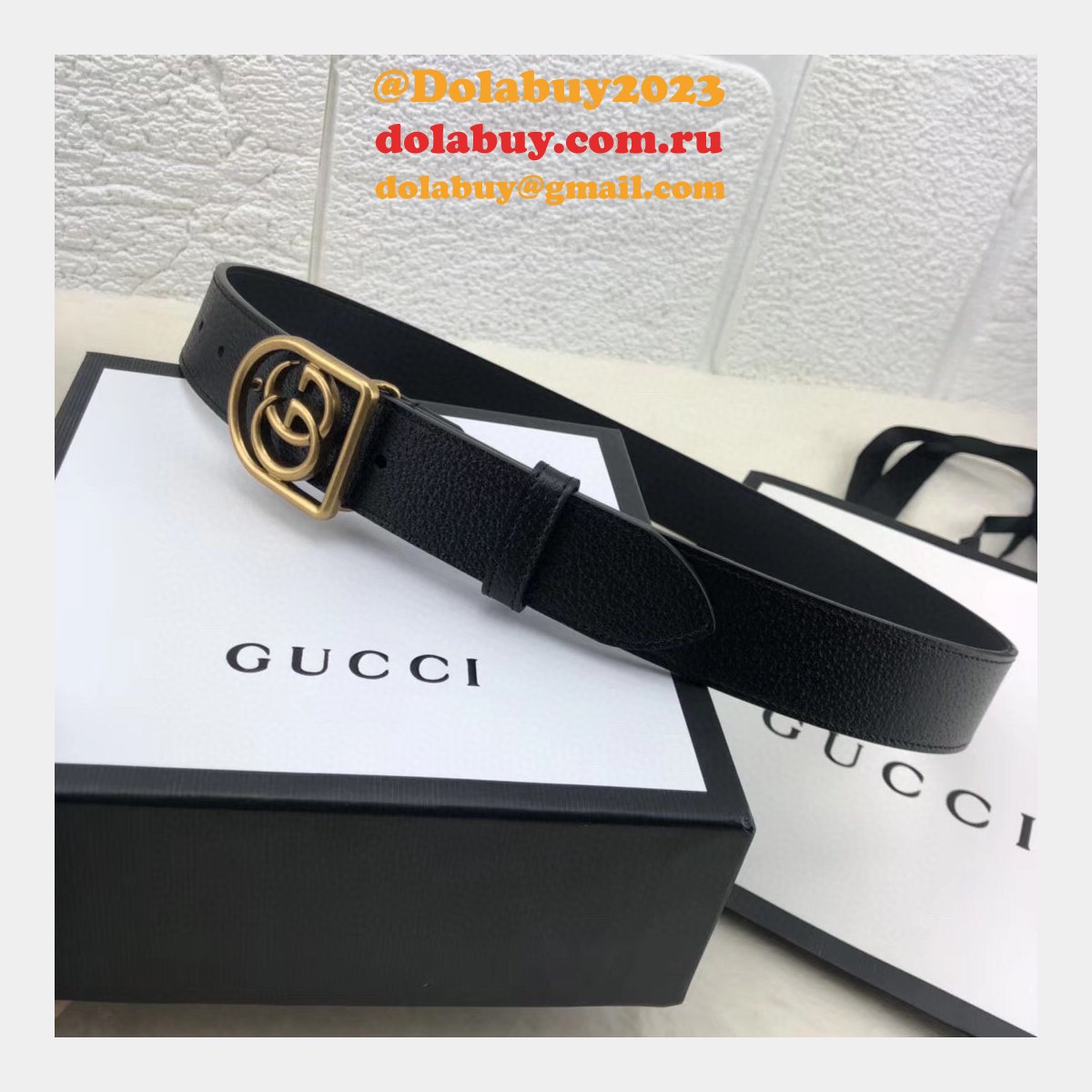 top quality G*u*i double g leather replica belt black