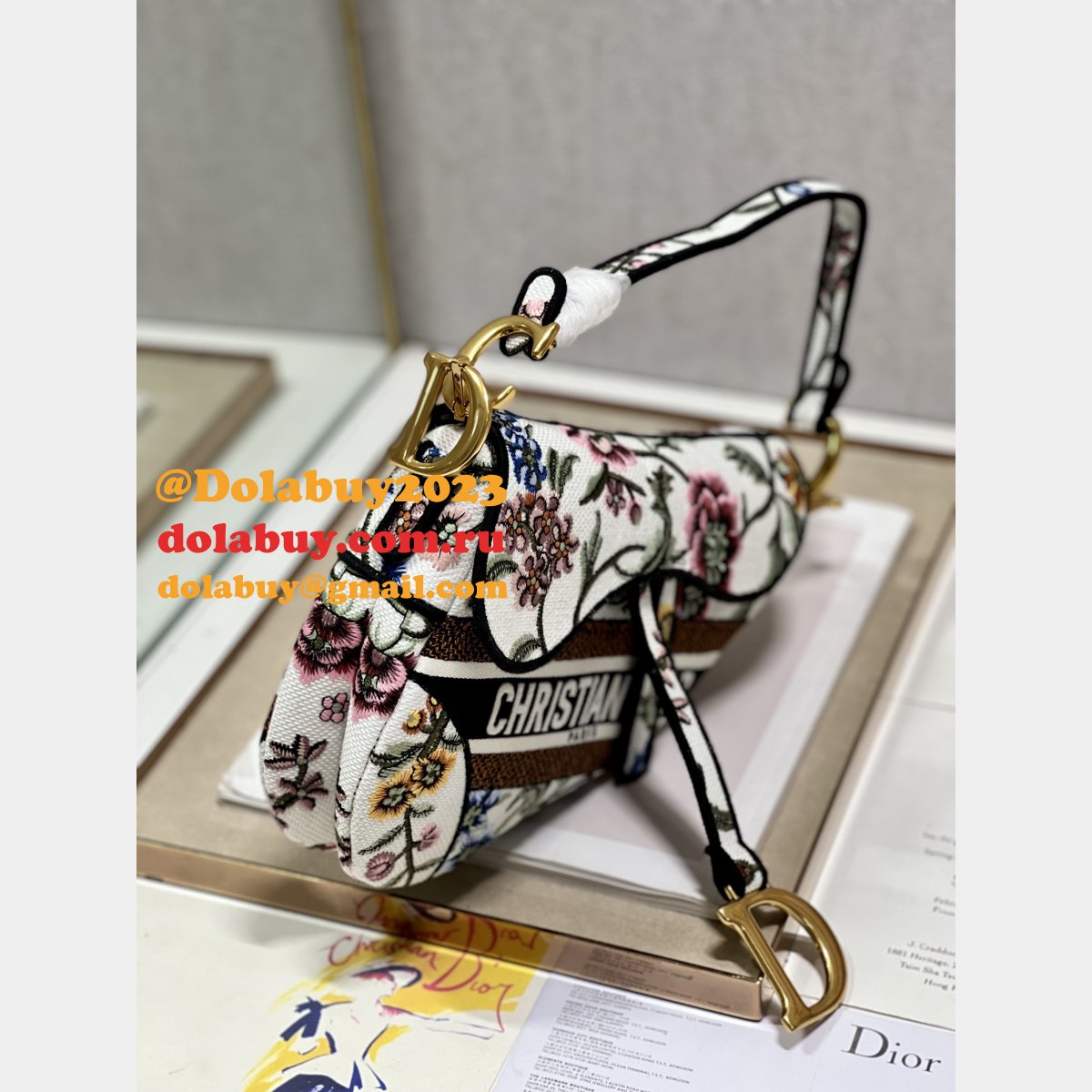 Duplicate Christian Dior Saddle Oblique Blooming 9012/0446 White Bag