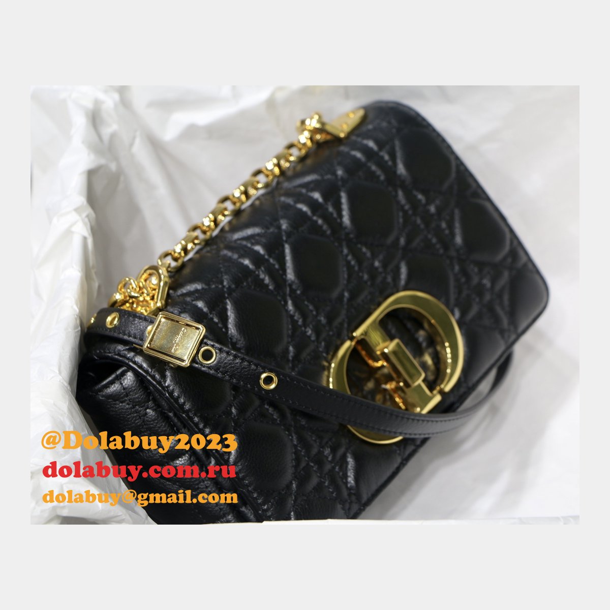 Wholesale Dior Caro 20cm Bag Black Supple Cannage Calfskin