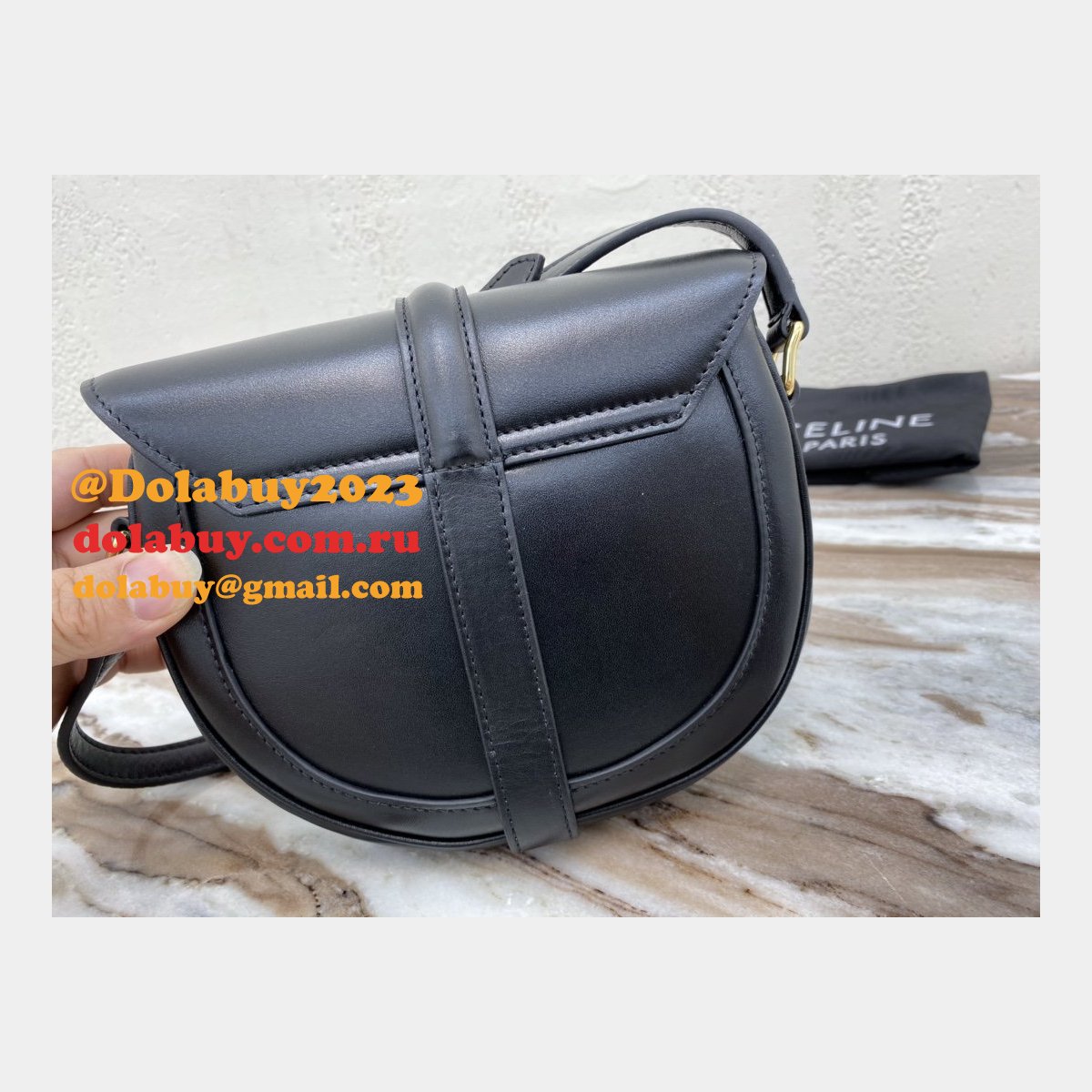 Celine Replica Small Besace 16 Bag Black satinated calfskin