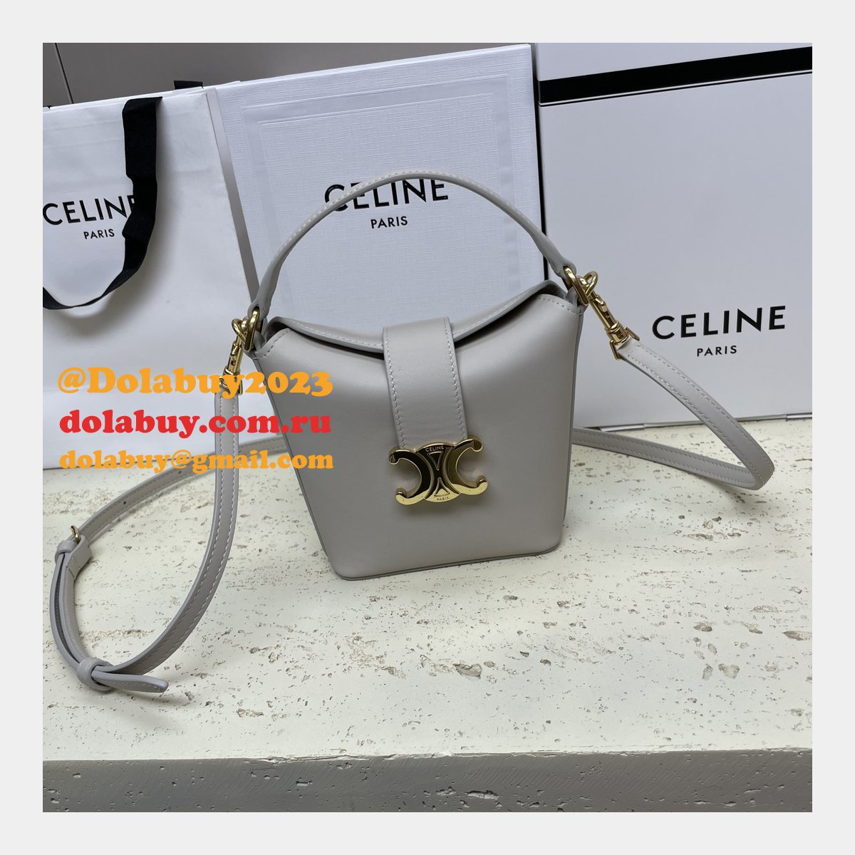 Top Quality Celine 10K943 Bucket Triomphe Smooth Designer Bag