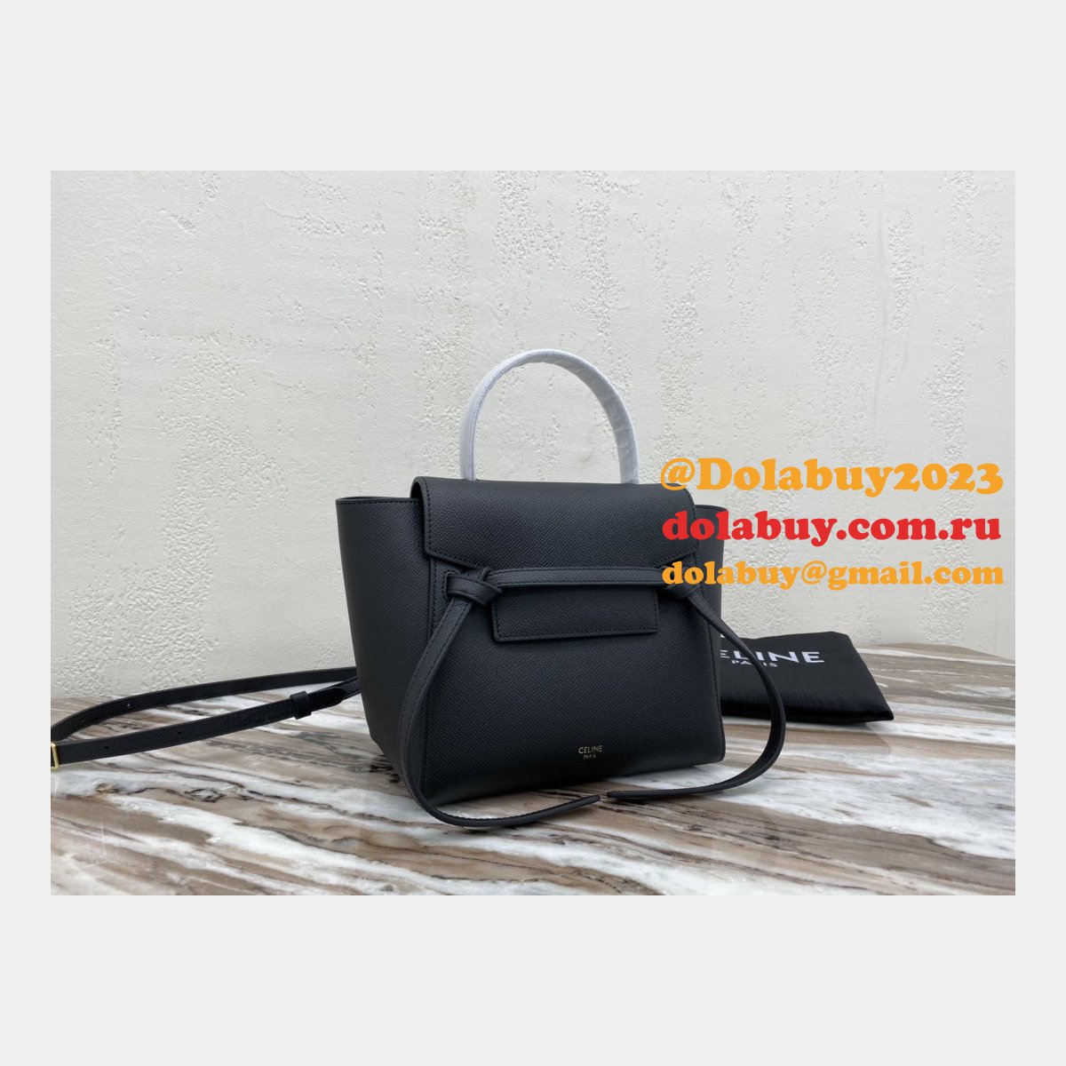Replica Celine Leather Nano Belt Bag in Black
