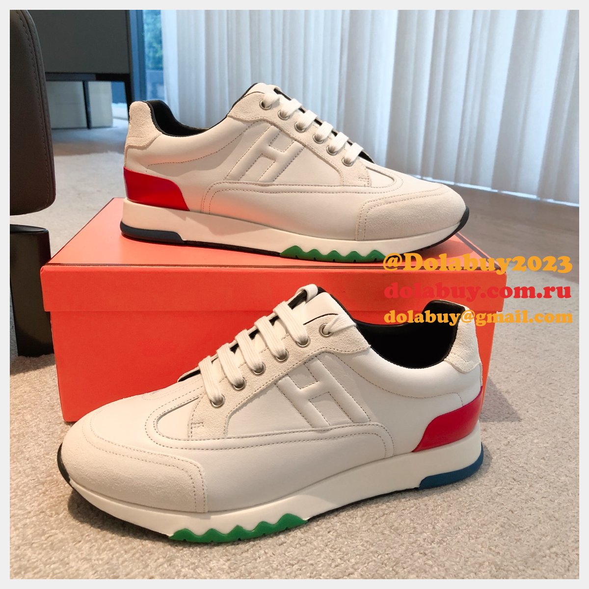 Wholesale Sneakers Leer Wit Hermes Knockoff Shoes