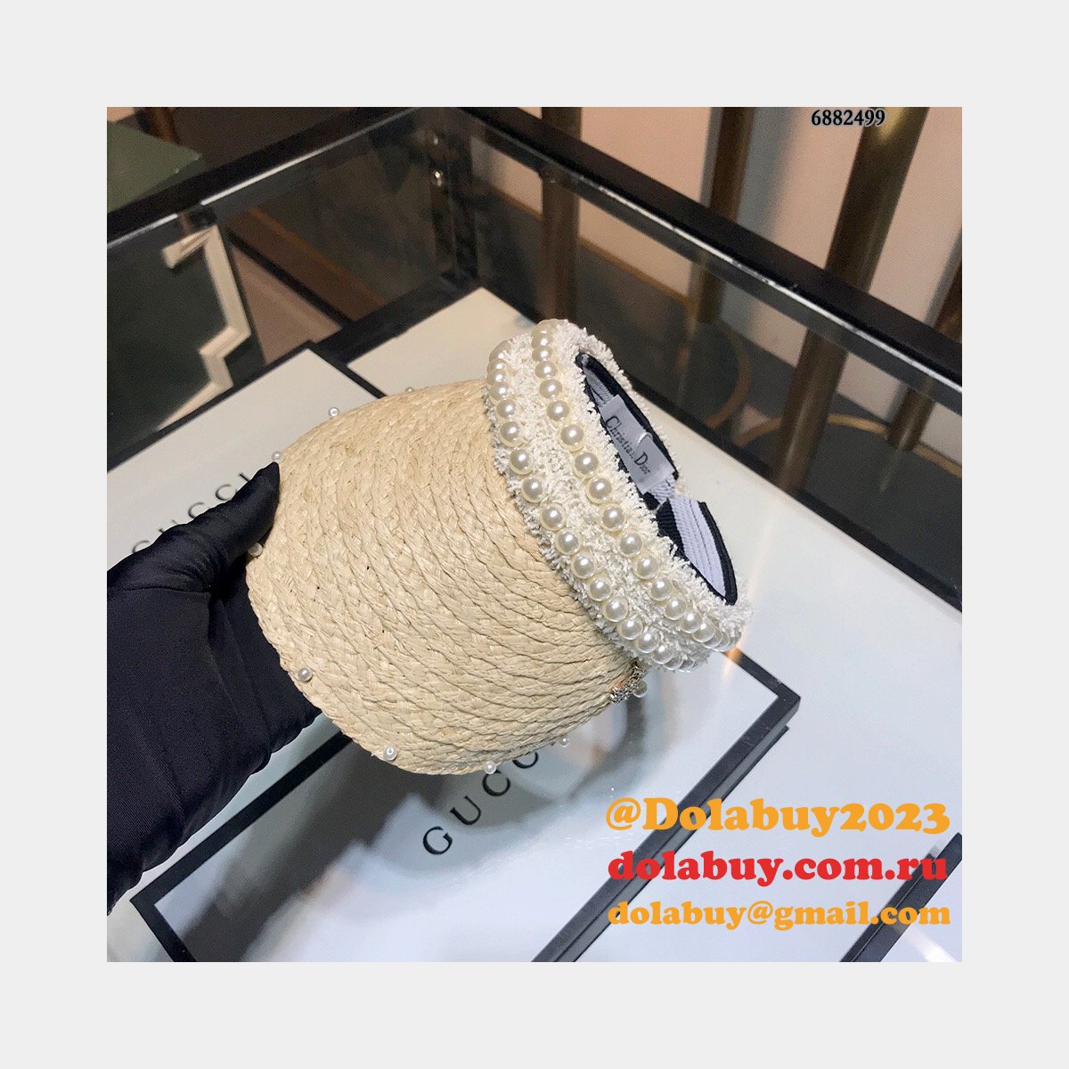 Best Christian Dior Natural raffia splicing sun Empty top hat