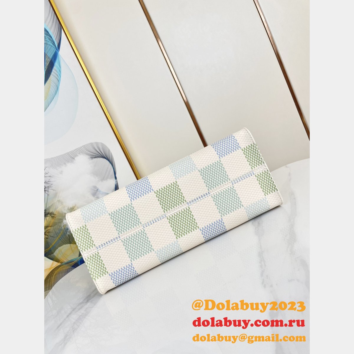 New Louis Vuitton On the Go N40518 Blue Pastel Damier Tote Knockoff Bag