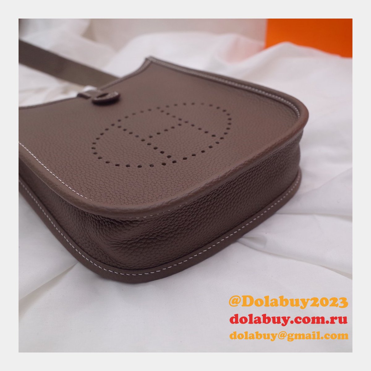 Hermes Mini Evelyne Handbags Replica Coffee