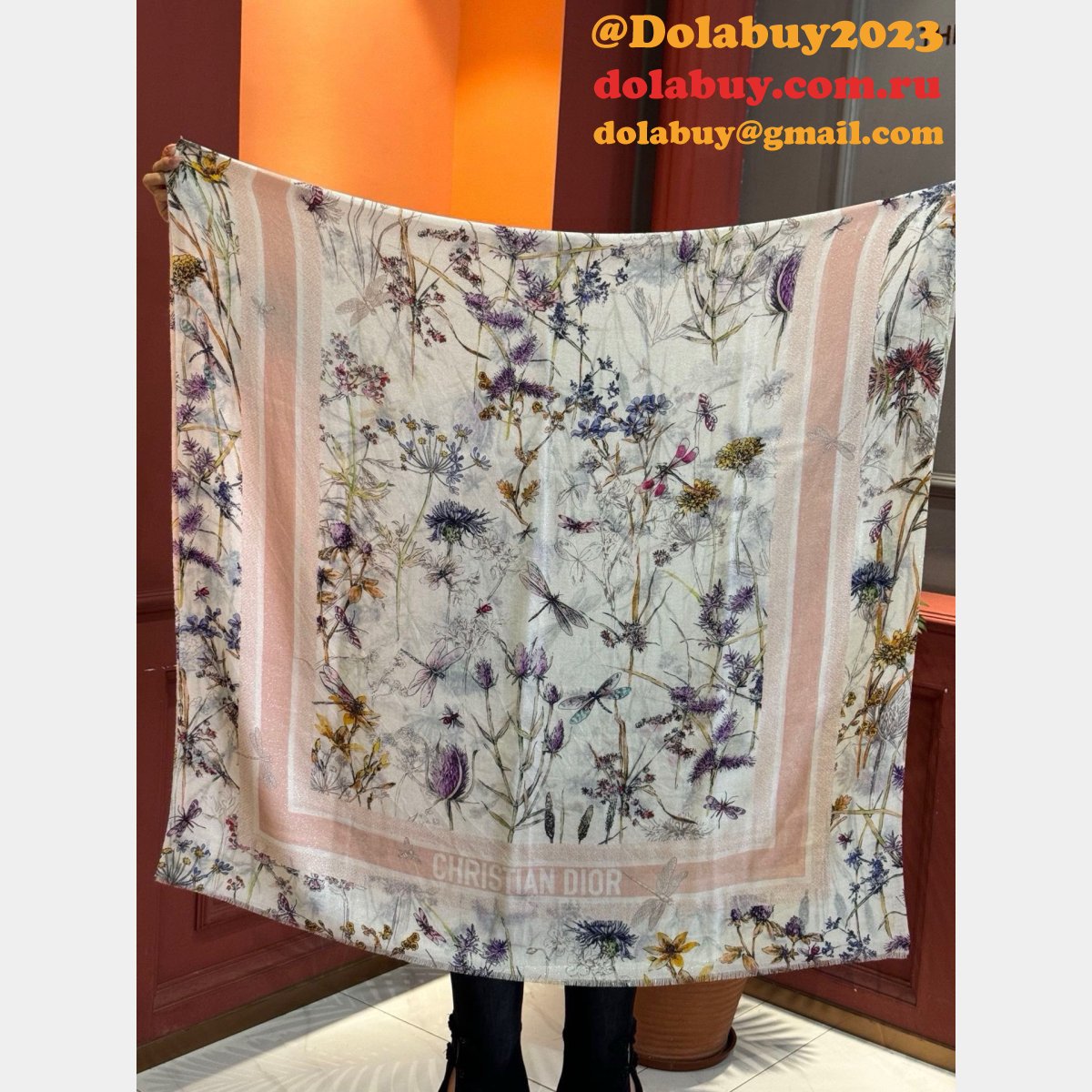 Luxury Dior Sun Goddess Silver Silk Scarf