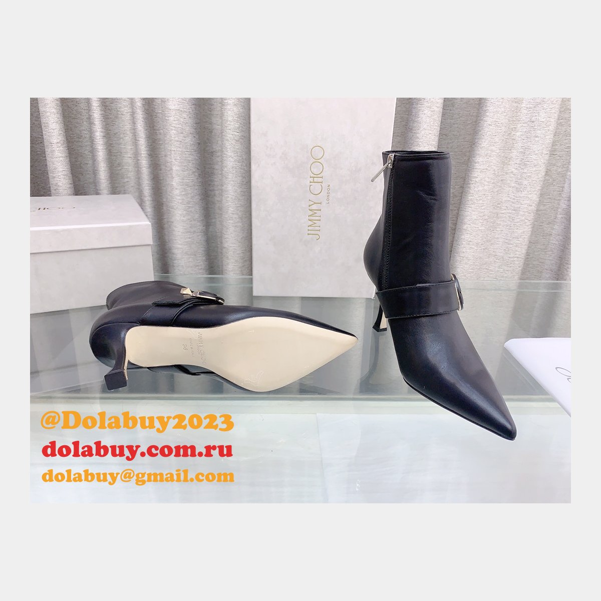 Duplicate Jimmy Choo C Buckle High Heel Ankle Replica Boots