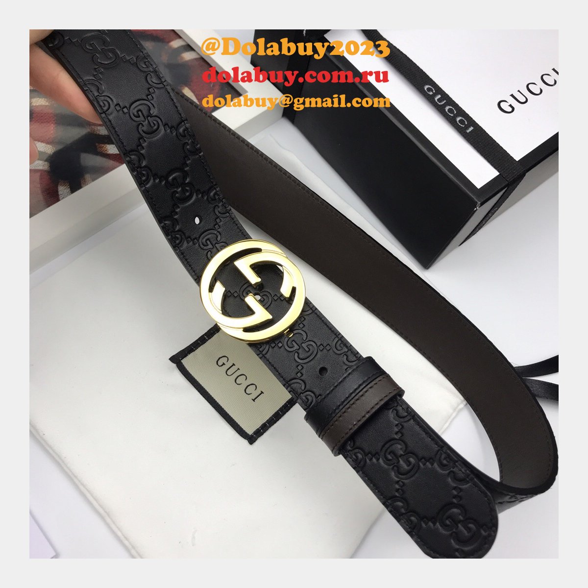 7 star G*u*i 37mm replica interlocking g-buckle leather black belt