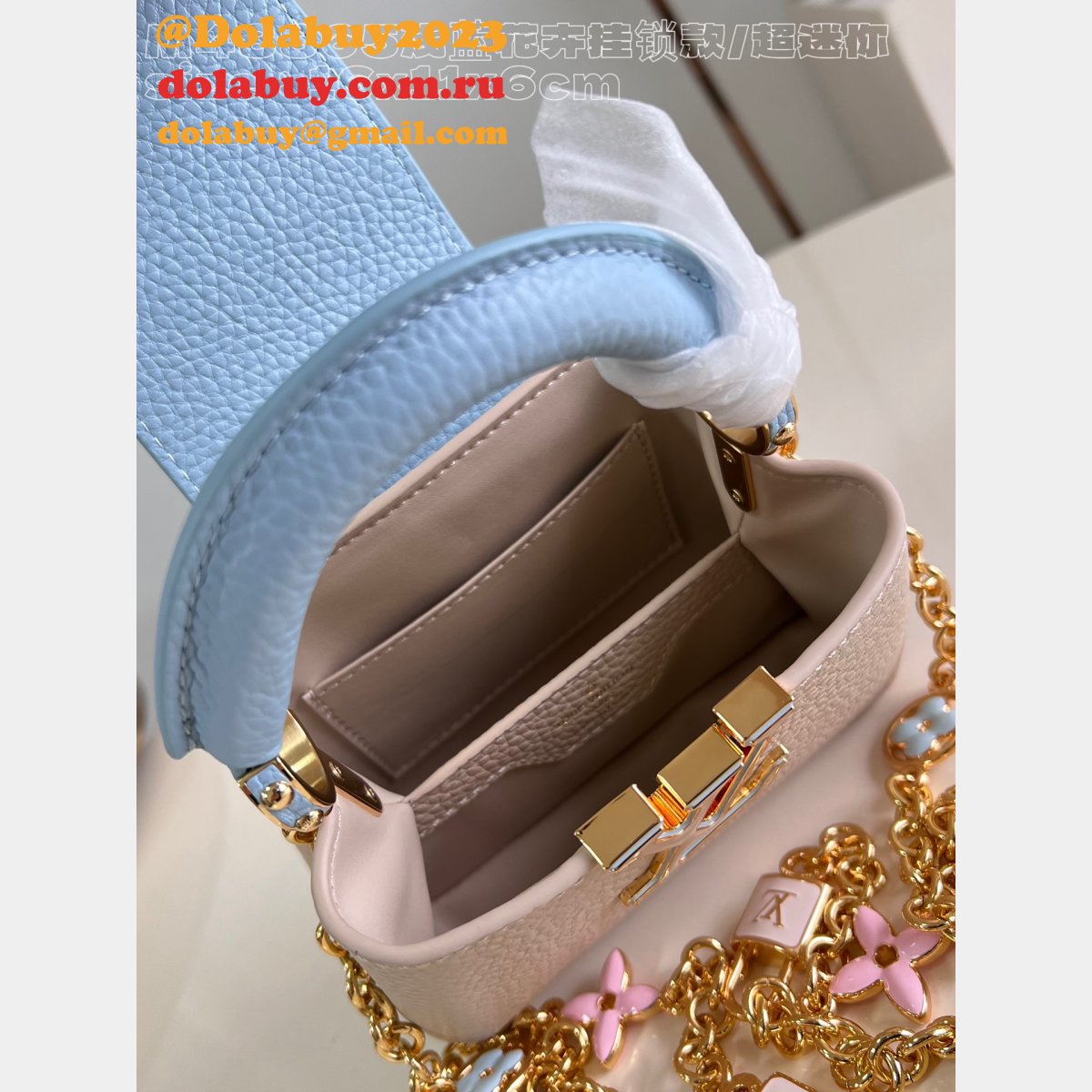 Replica Louis Vuitton Capucines AAA+ M48865 Blue Flower Bags