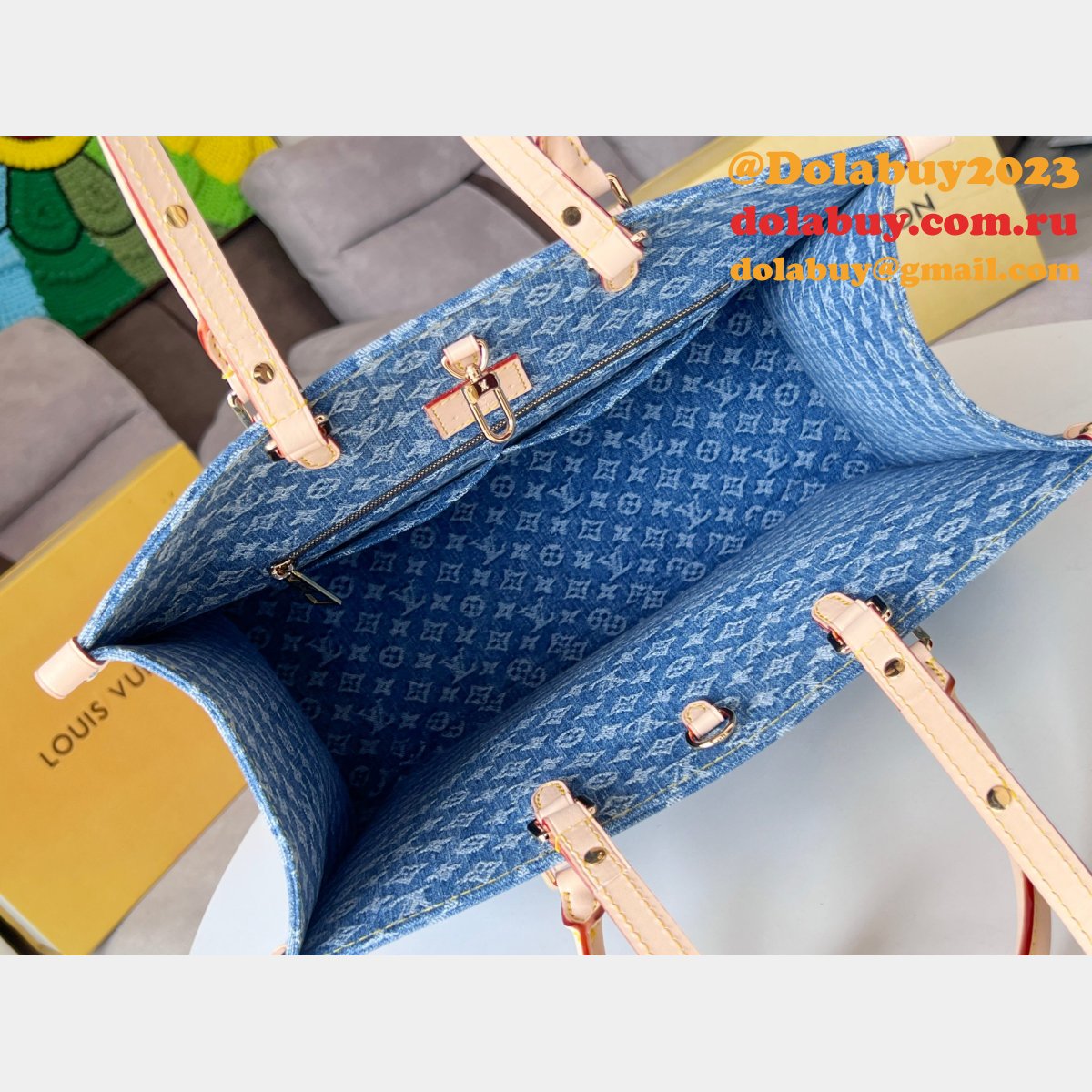 OnTheGo Louis Vuitton Replica Monogram Denim M46871 Handbag MM