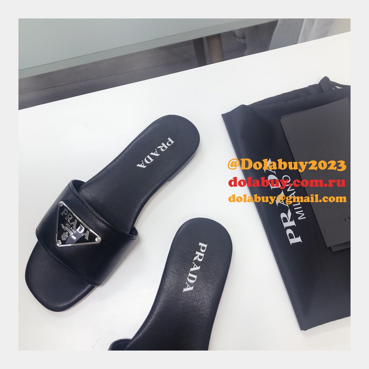 Replica Prada Logo cutout White And Black Calfskin leather sandals