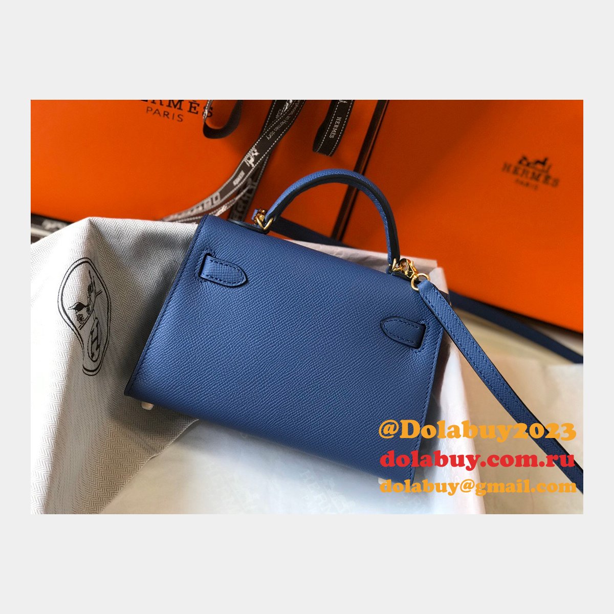 Hermes Blue Mini Kelly Replica Handbag Epsom leather