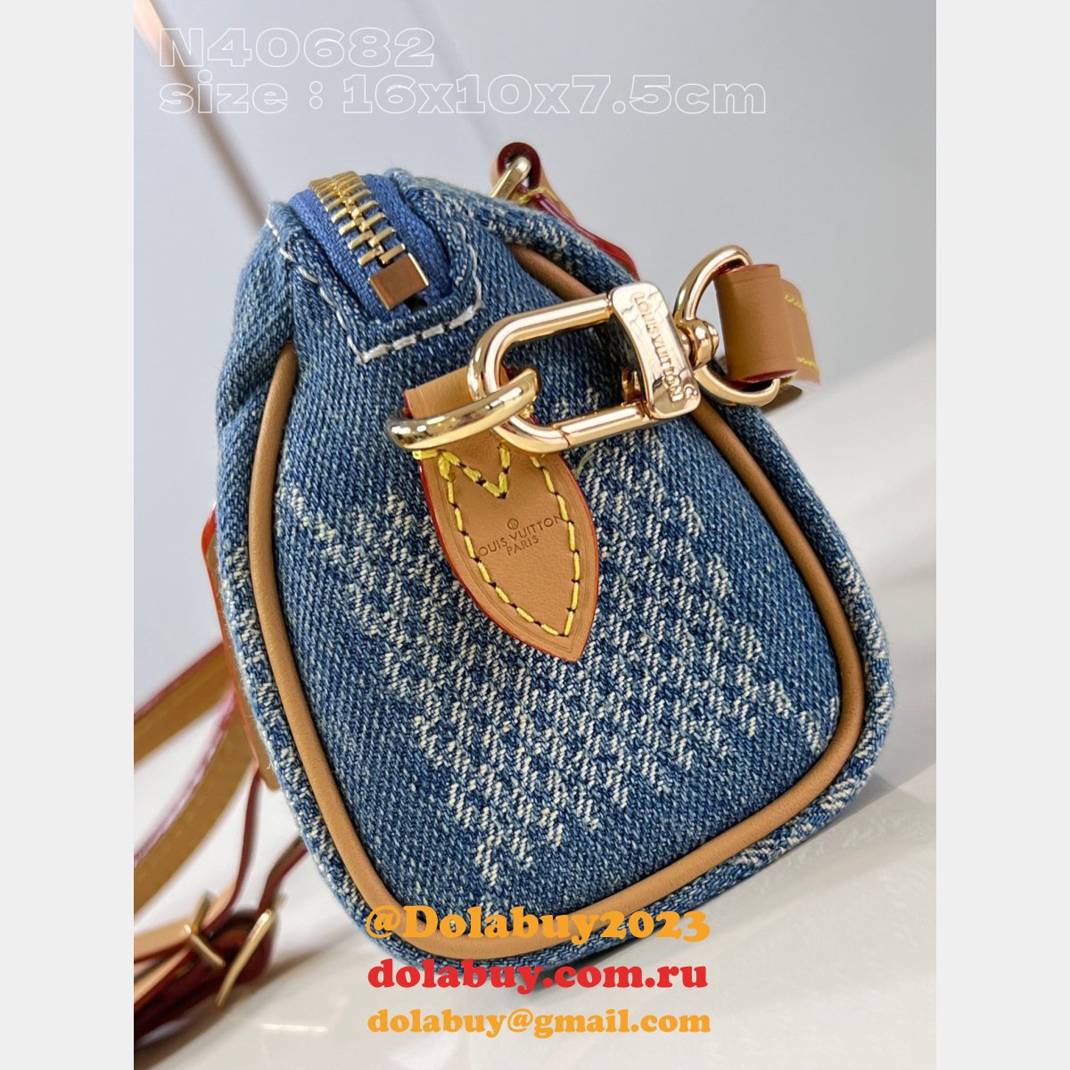 Louis Vuitton Inspired N40682 Nano Speedy Damier Denim 3D Blue Denim