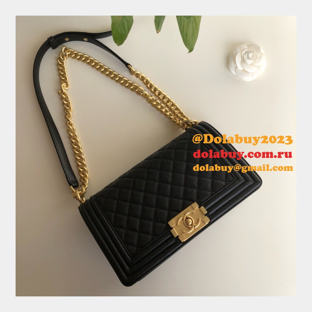 AAA+ CC Le Boy  Luxury Replica Black Bags Caviar 25cm