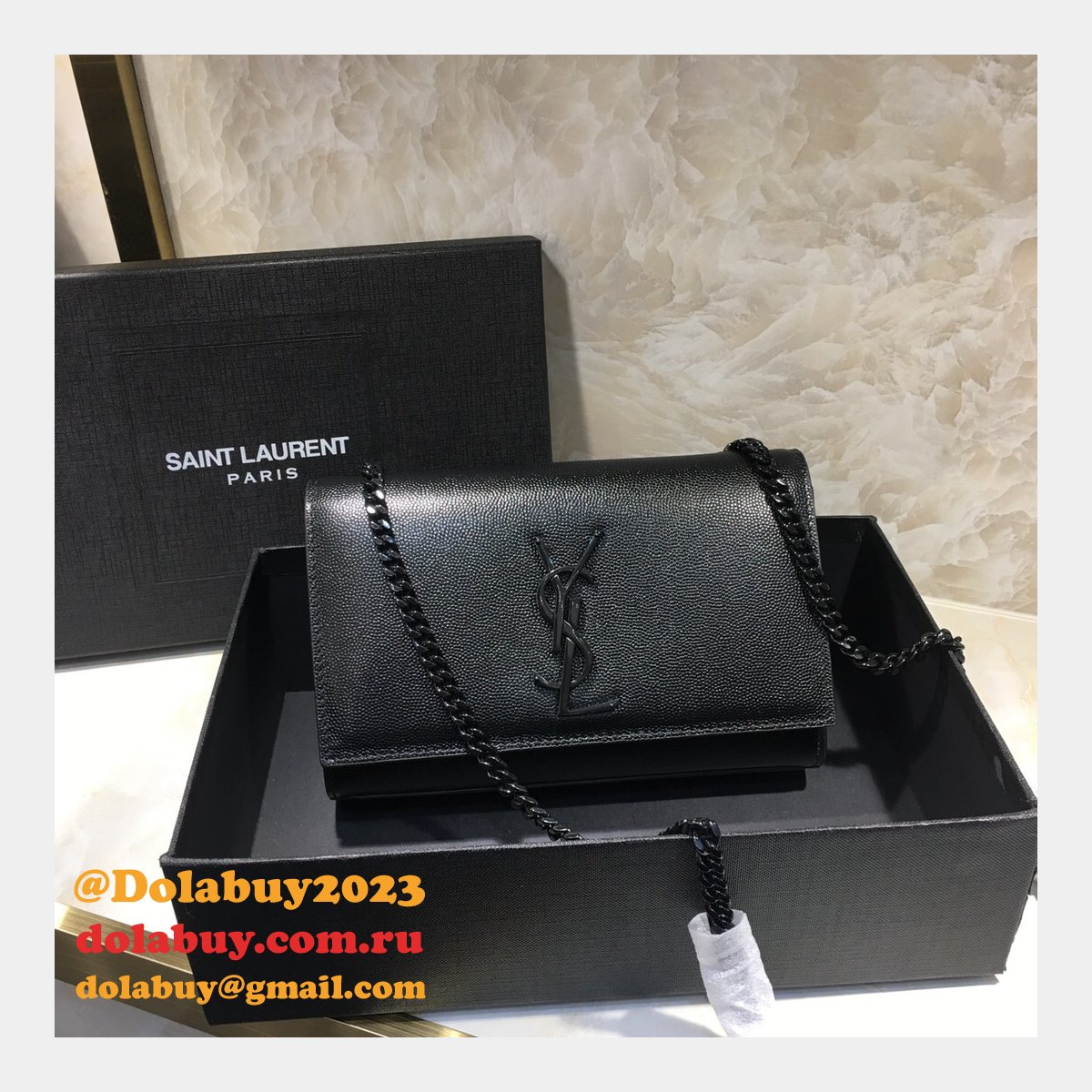 YSL Replica Crossbody Bags Leather & Chain 20cm Black