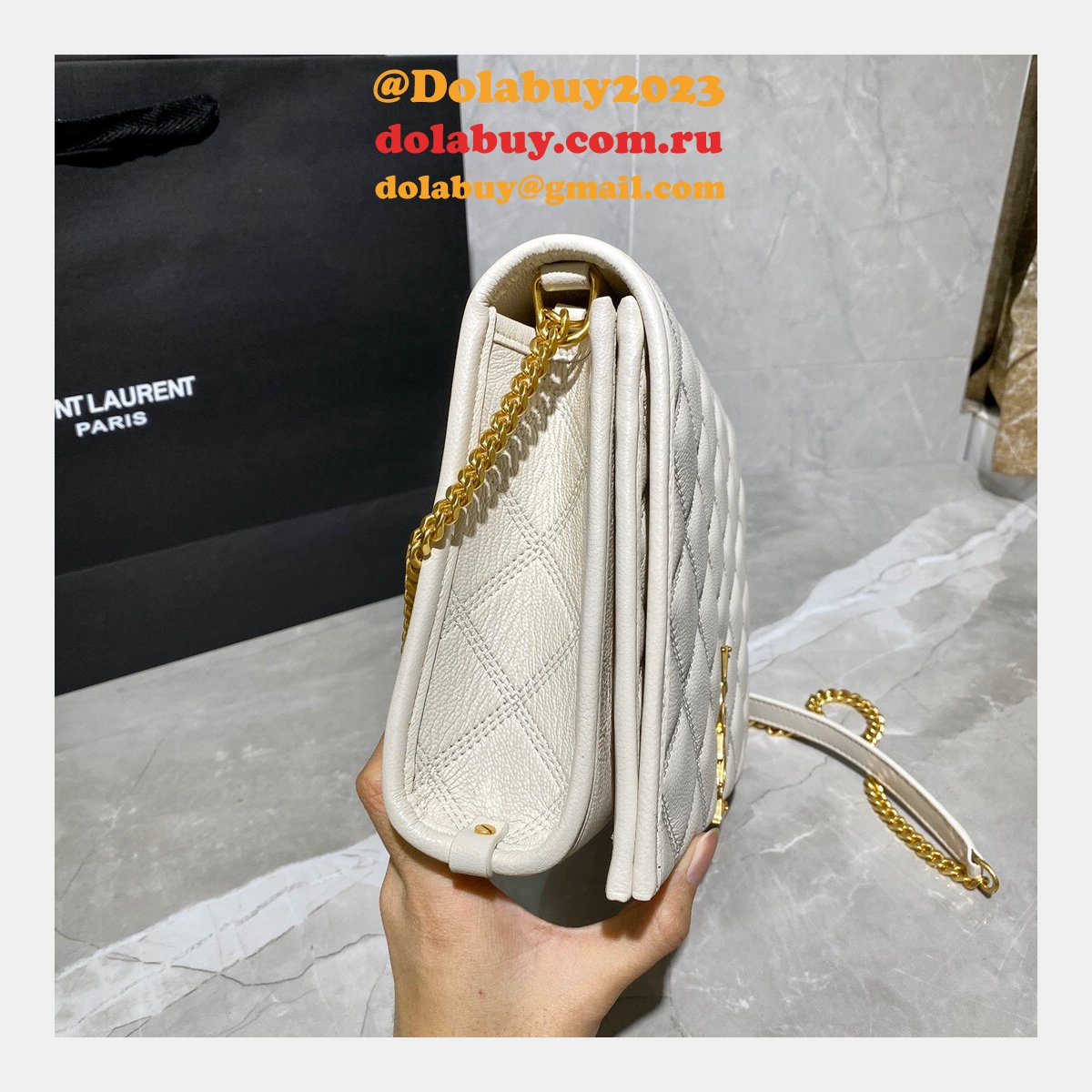Replicas Saint Laurent Becky Large chain bag in quilted lambskin
