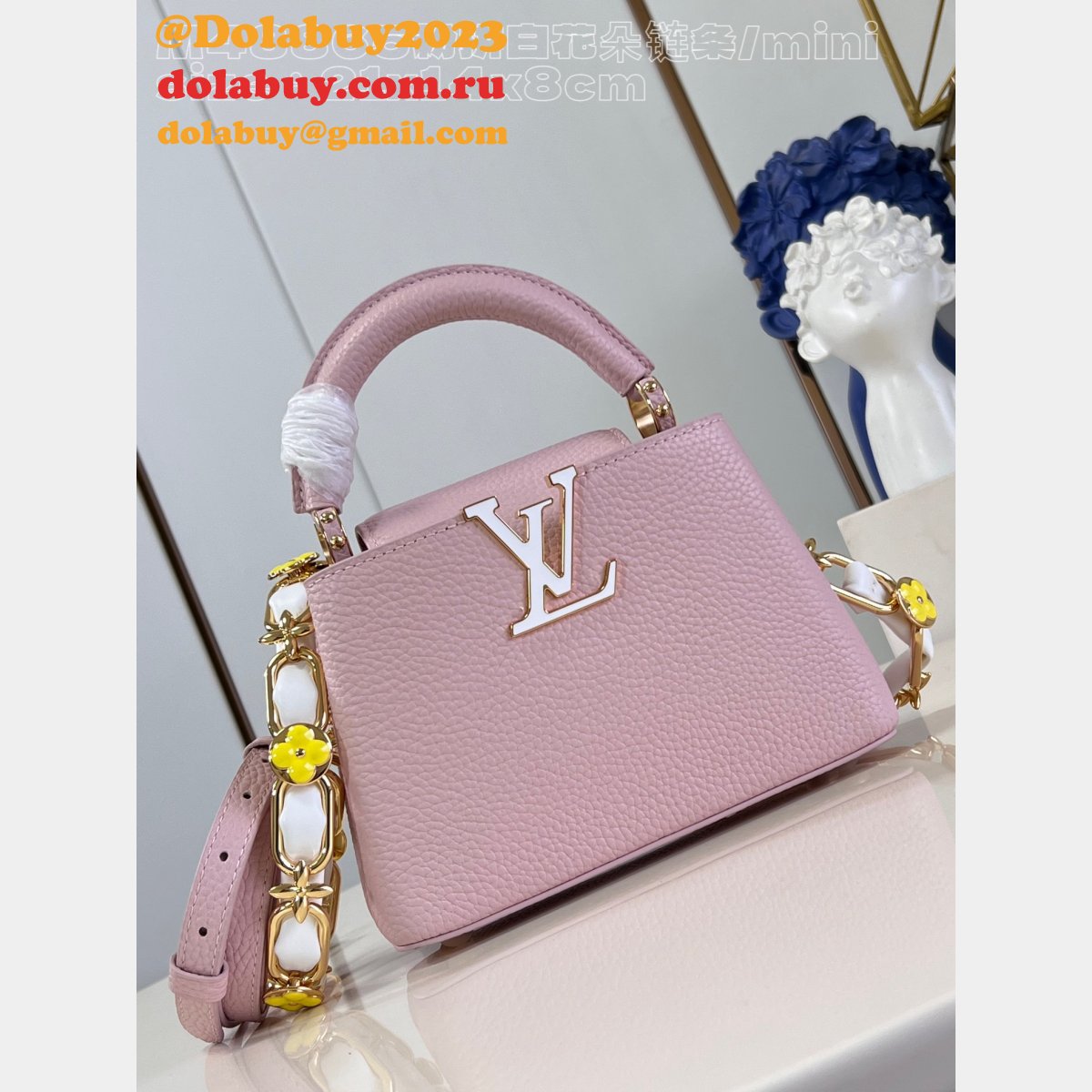 Pink White M48865 Flower Chain Knockoff The Capucines Replica LV Bag
