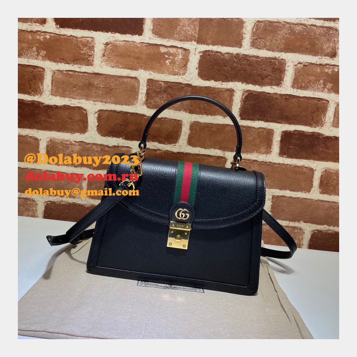 G*u*i black/cream ophidia small top handle replica bag