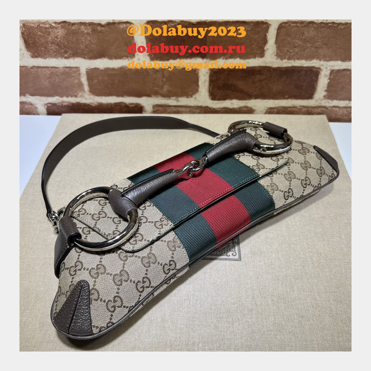 high quality G*u*i horsebit chain 764255 shoulder knockoff bag beige