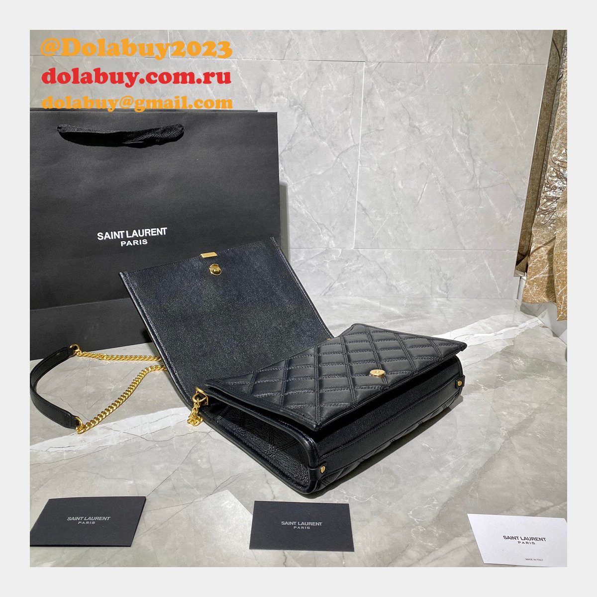 Replicas Saint Laurent Becky Large chain bag in quilted lambskin