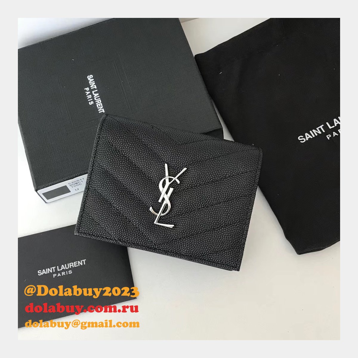 Fake YSL Saint Laurent Short MONOGRAM 459738 Black Wallet