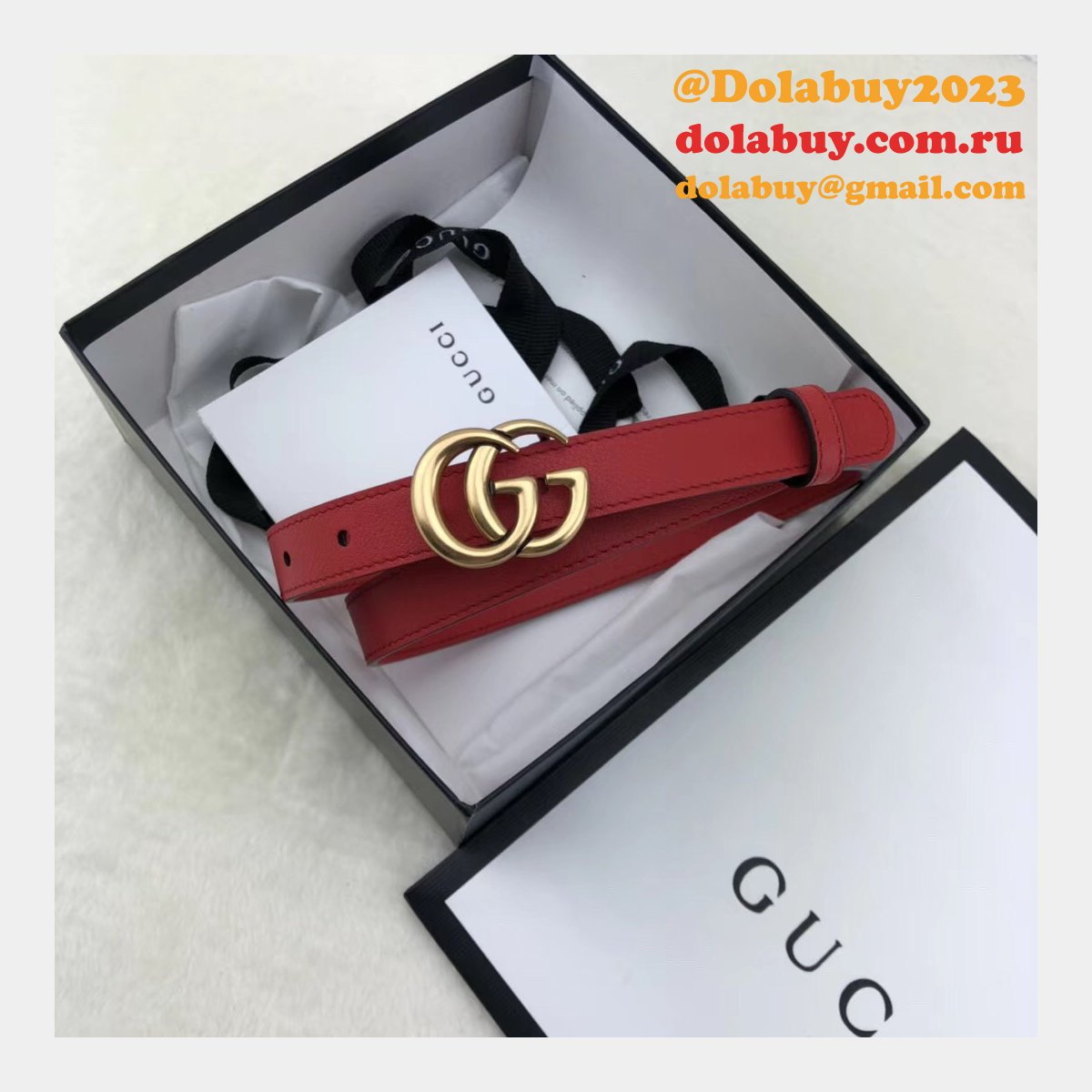 aaa+ G*u*i replica leather belt with double g red buckle
