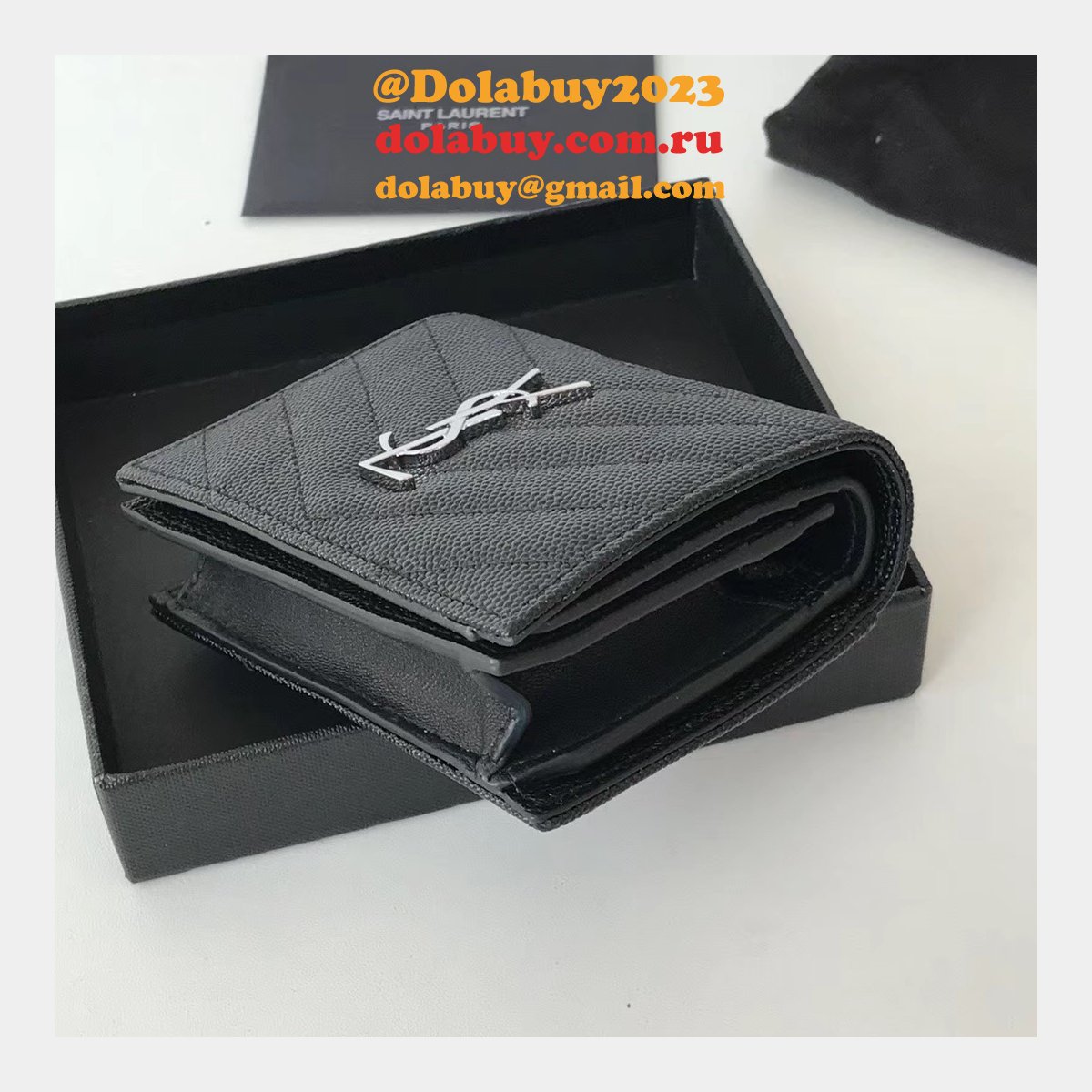 Fake YSL Saint Laurent Short MONOGRAM 459738 Black Wallet