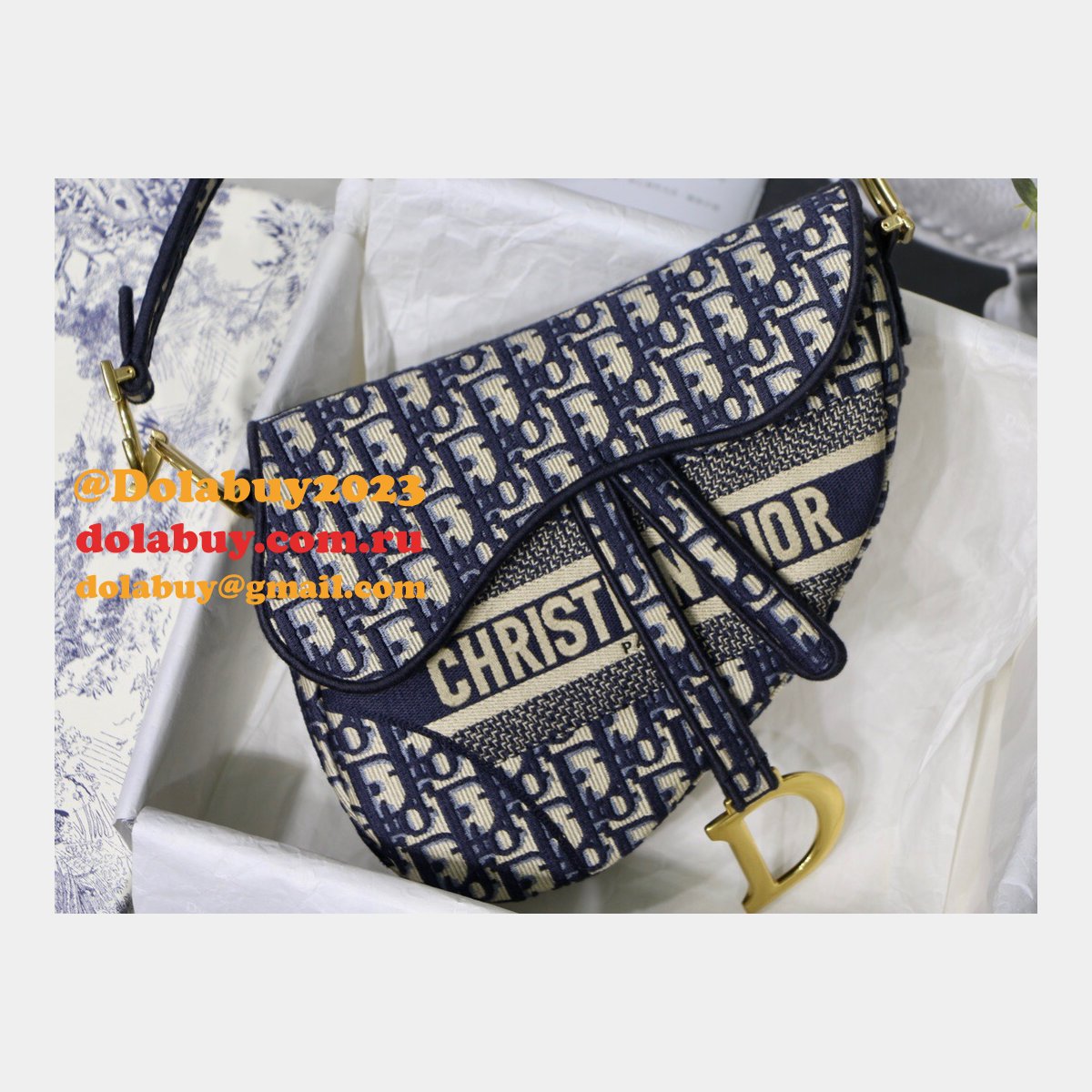Replica Saddle Bag Blue Dior Oblique Jacquard